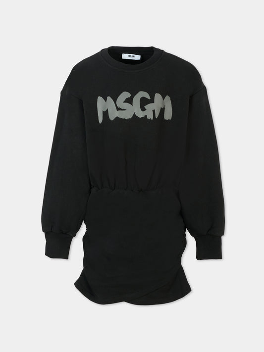 Vestito nero per bambina con logo,Msgm Kids,F5MSJGDR044 110