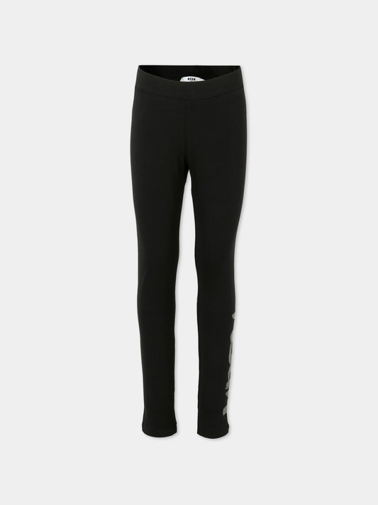 Leggings neri per bambina con logo grigio,Msgm Kids,F5MSJGLG027 110