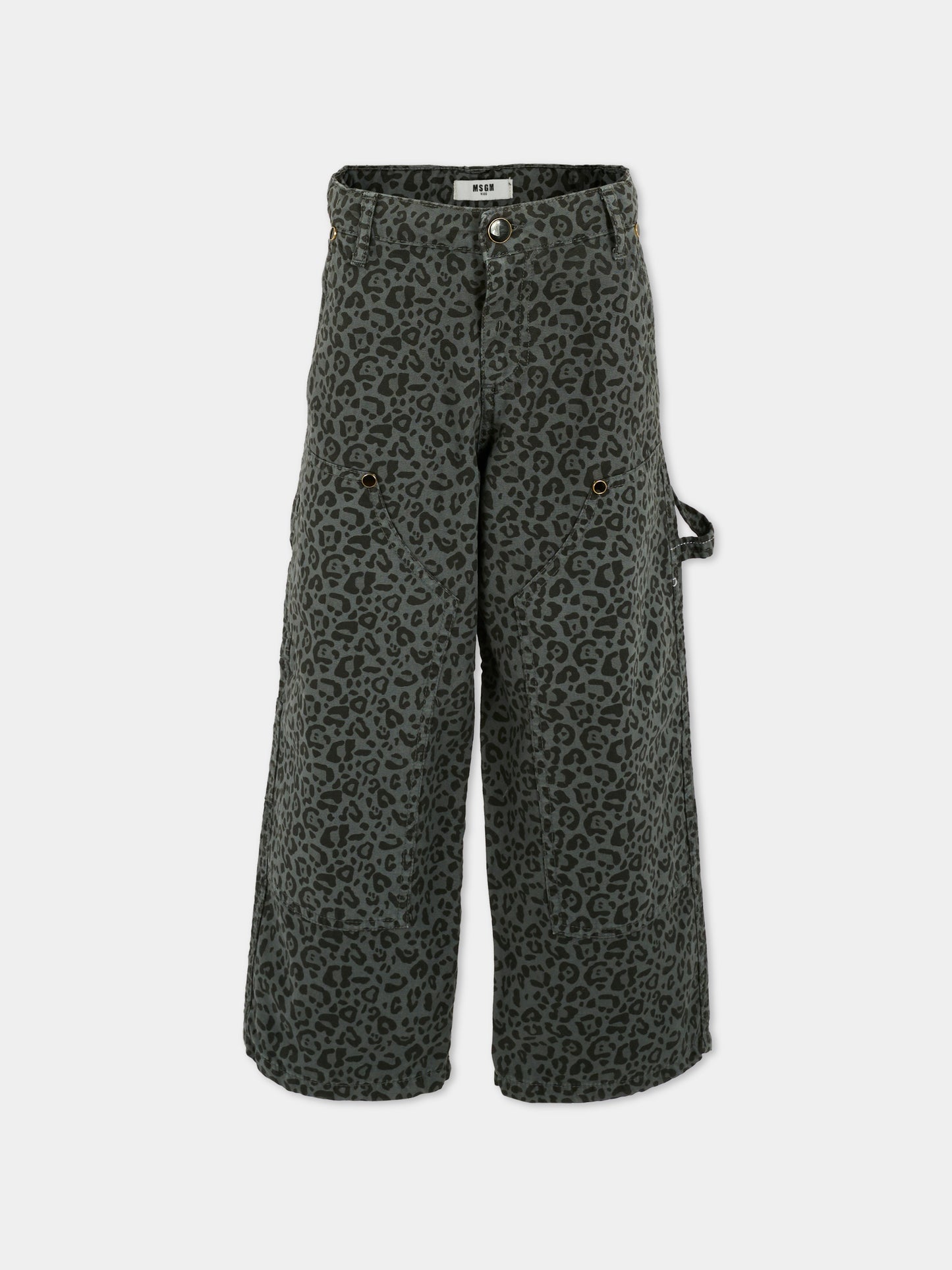 Pantaloni grigi per bambina con stampa maculata,Msgm Kids,F5MSJGPA130 103
