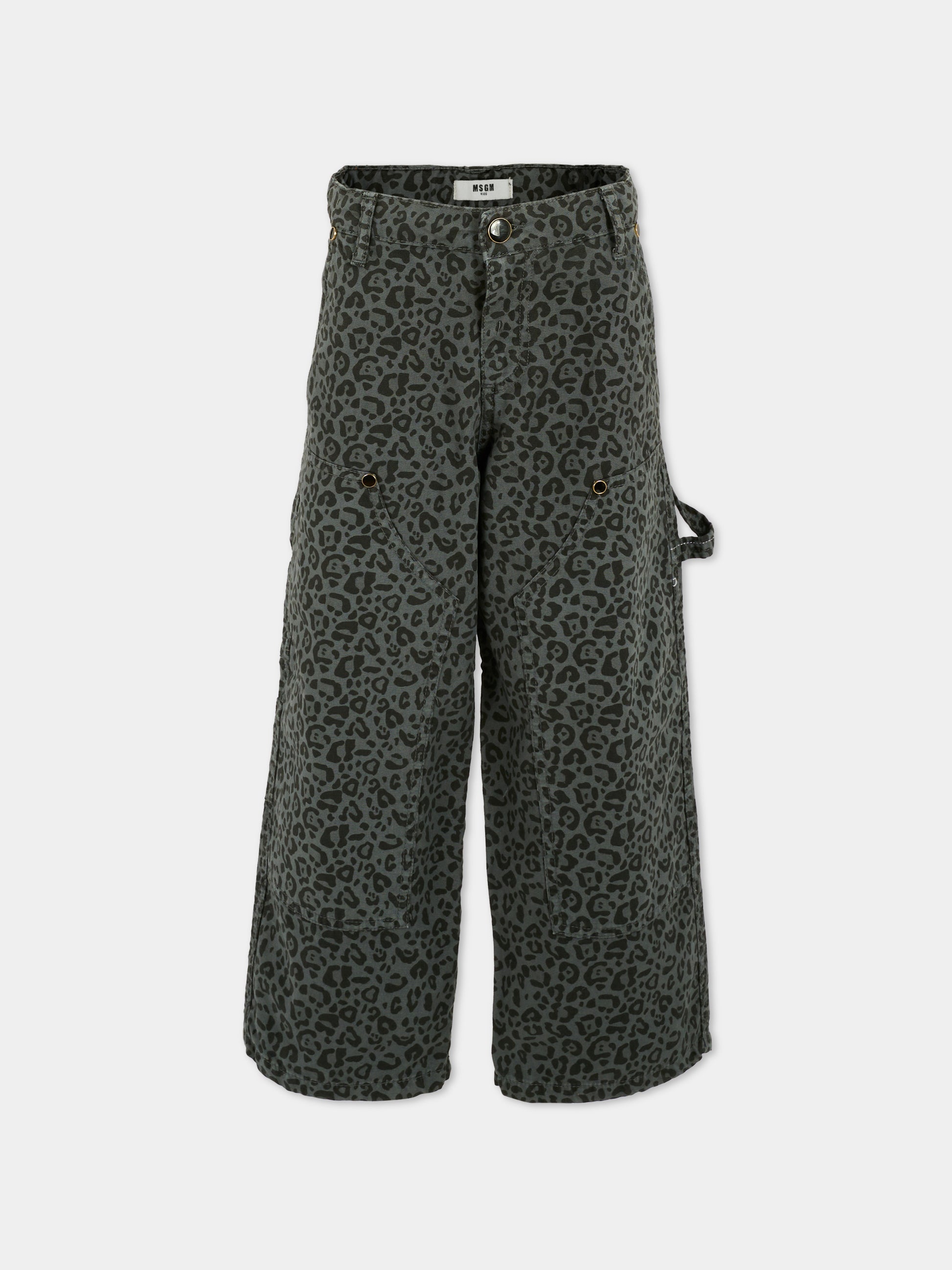 Pantaloni grigi per bambina con stampa maculata,Msgm Kids,F5MSJGPA130 103