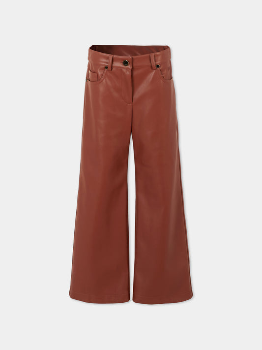 Pantaloni marroni per bambina con logo,Msgm Kids,F5MSJGPA144 MS046