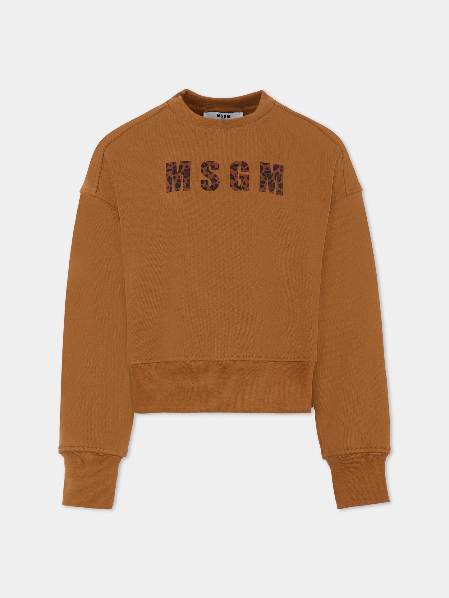 Felpa crop marrone per bambina con logo,Msgm Kids,F5MSJGSW145 MS046