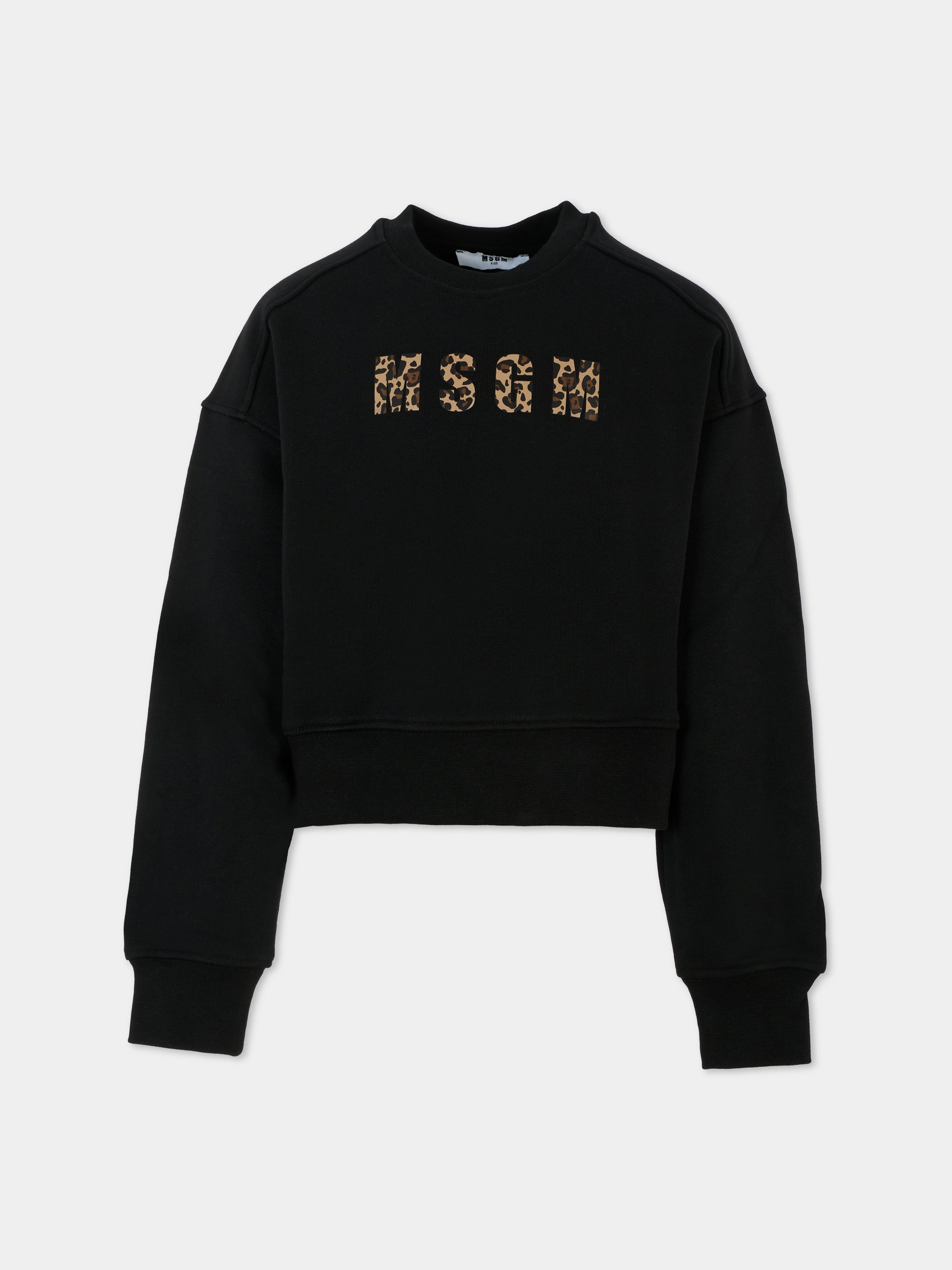 Felpa crop nera per bambina con logo,Msgm Kids,F5MSJGSW145 MS068