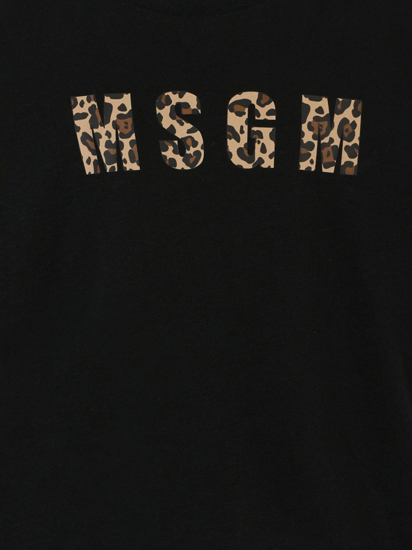 T-shirt nera per bambina con logo animalier,Msgm Kids,F5MSJGTH141 MS068