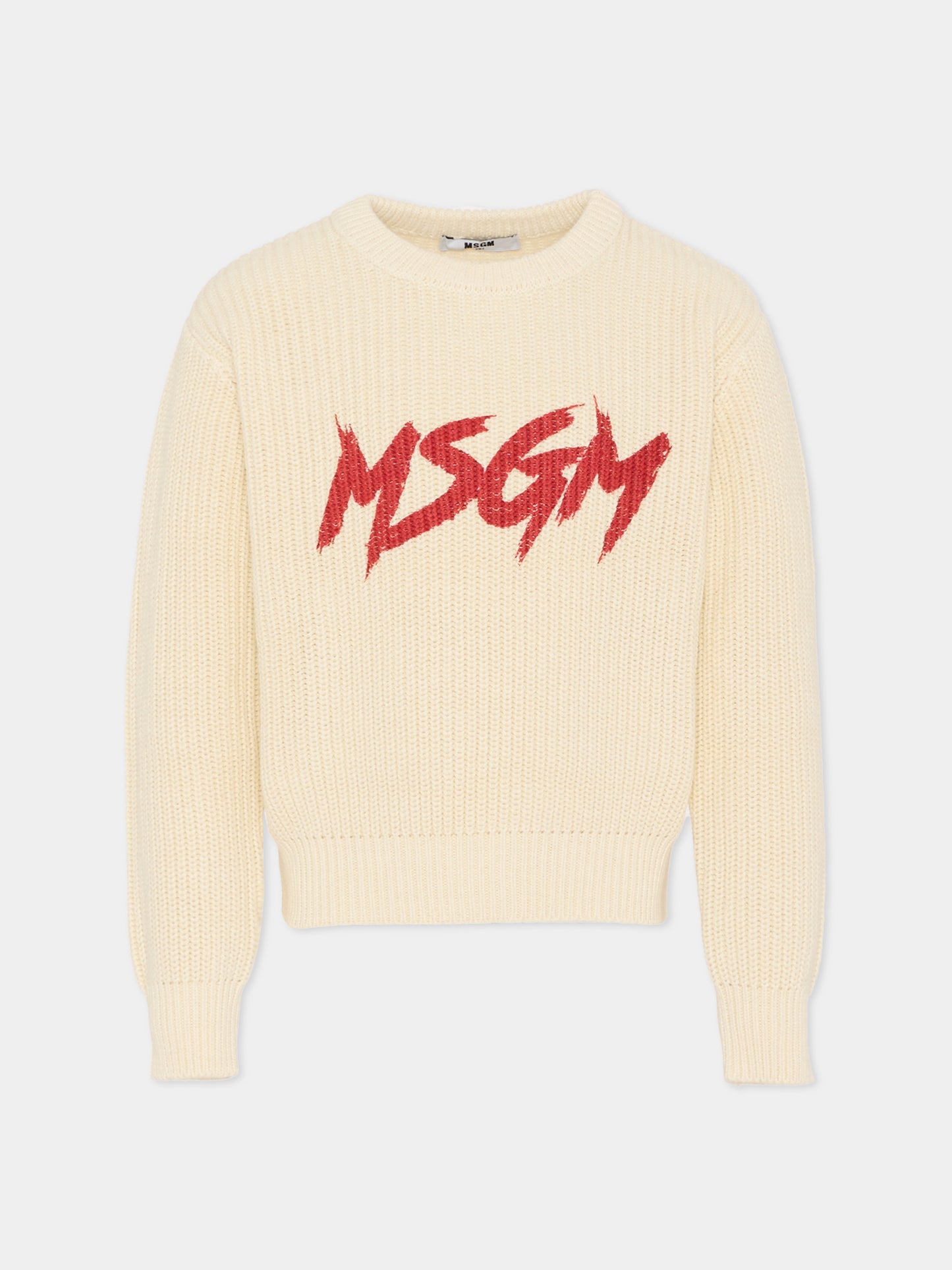 Maglione avorio per bambino con logo,Msgm Kids,F5MSJUJP090 013