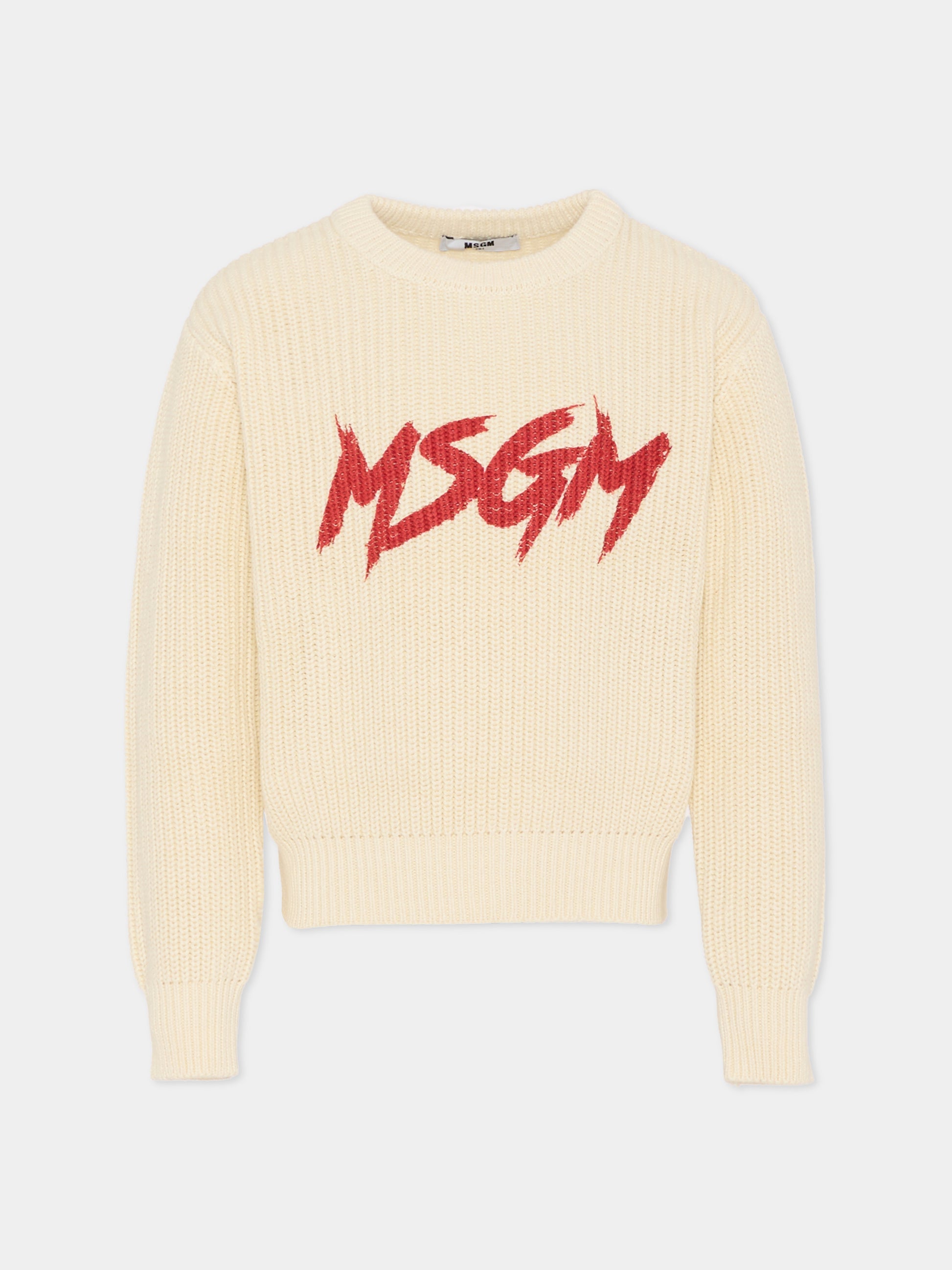 Maglione avorio per bambino con logo,Msgm Kids,F5MSJUJP090 013