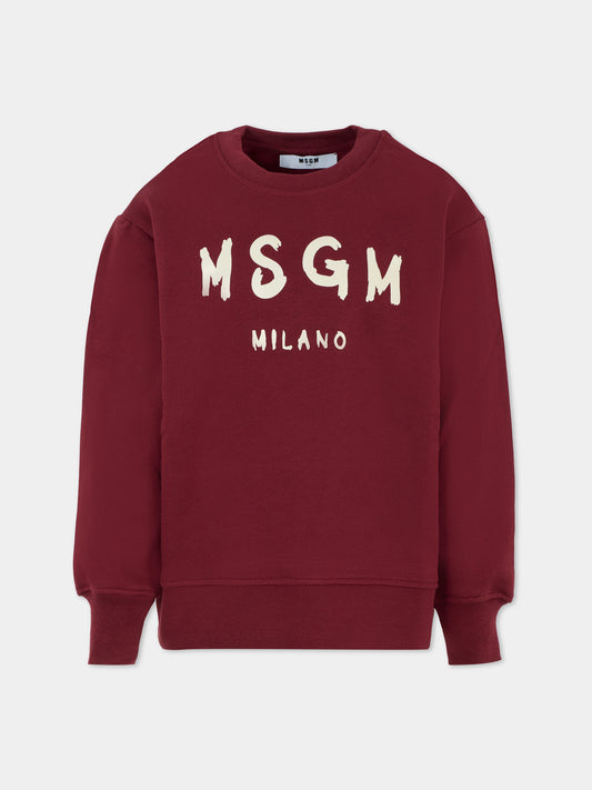 Felpa bordeaux per bambini con logo,Msgm Kids,F5MSJUSW018 MS034
