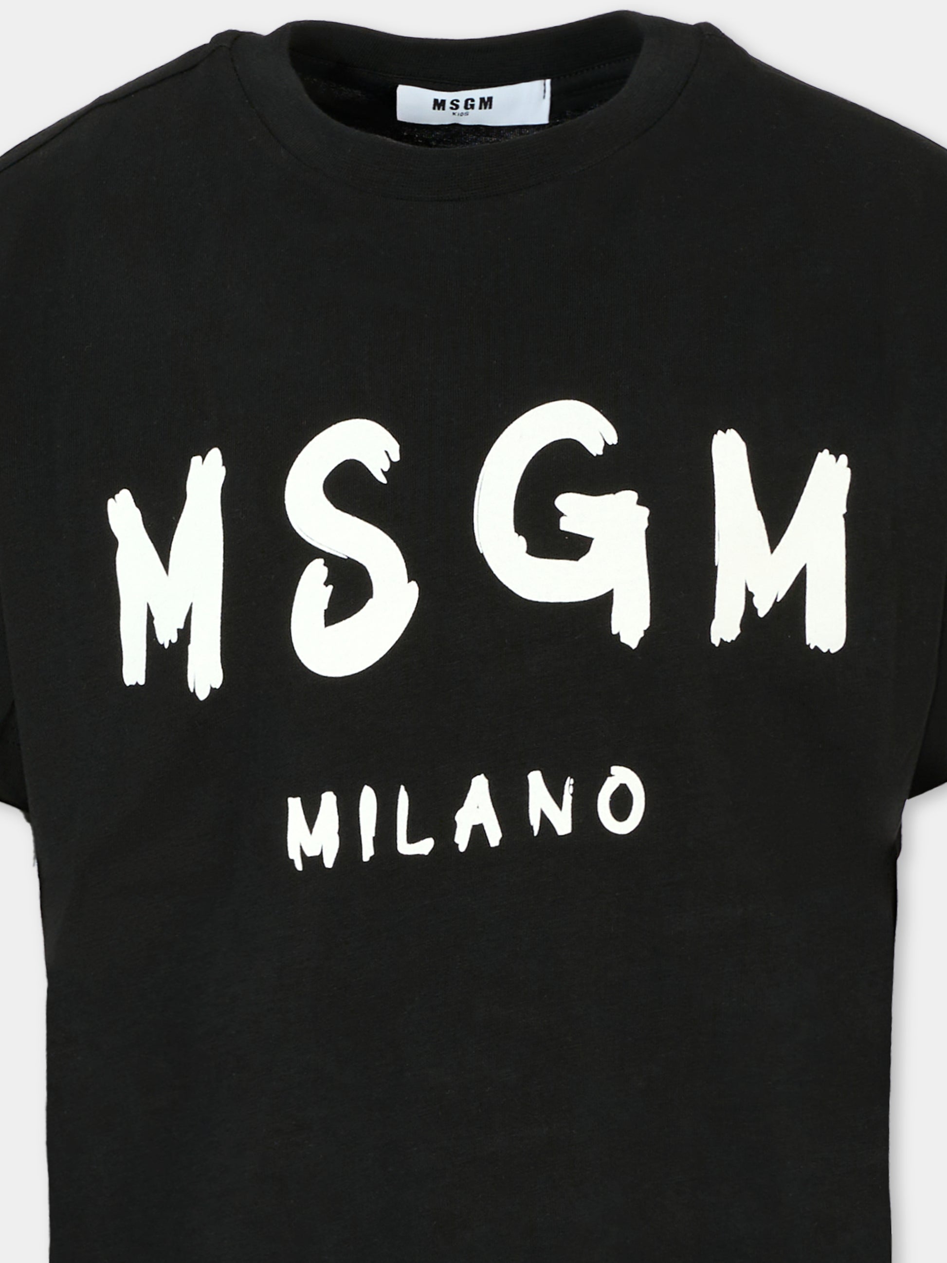 T-shirt nera per bambini con logo bianco,Msgm Kids,F5MSJUTH007 110