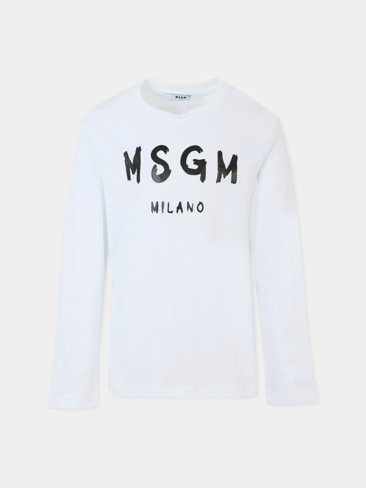 T-shirt bianca per bambini con logo nero,Msgm Kids,F5MSJUTH008 001