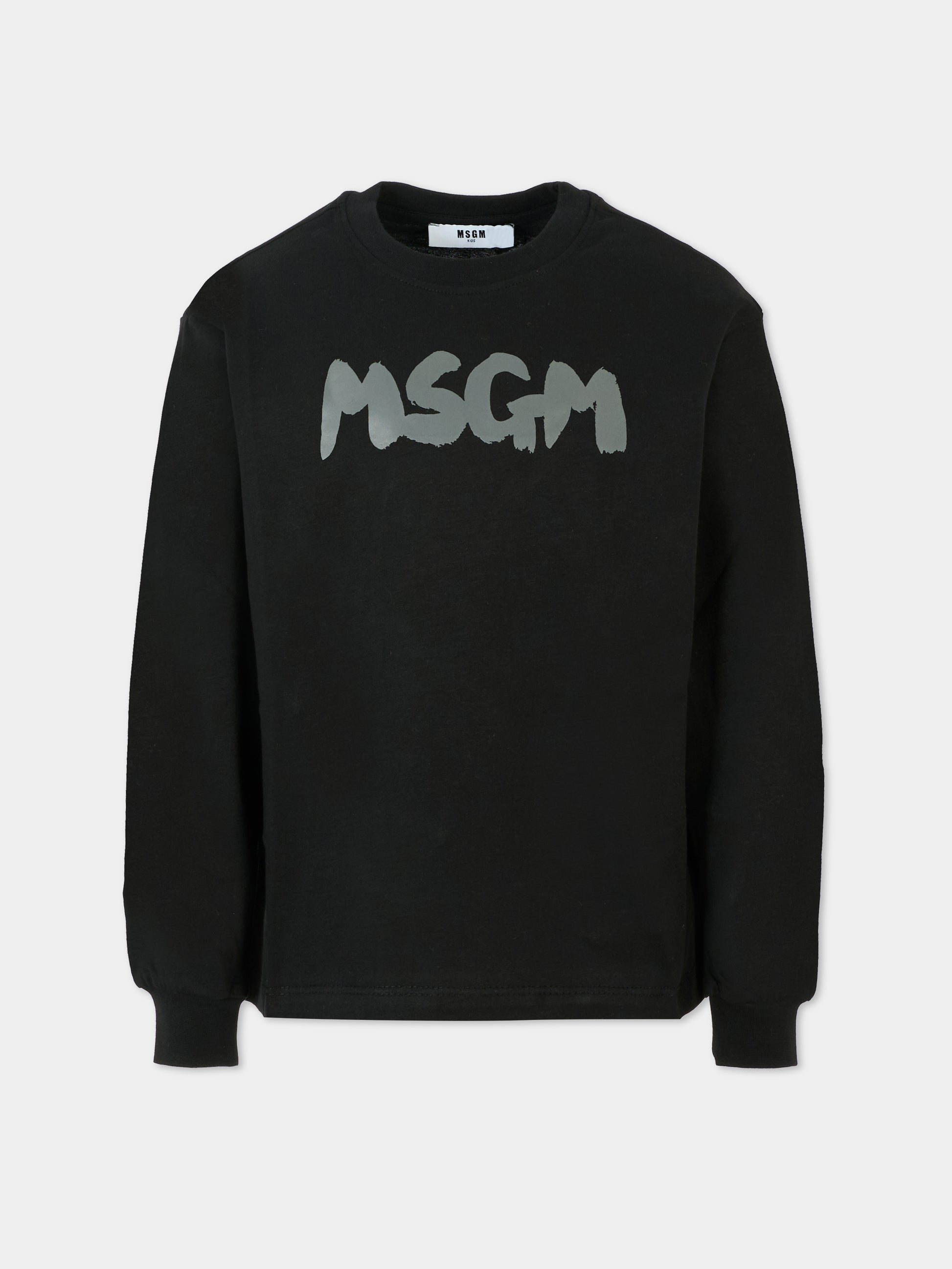T-shirt nera per bambini con logo grigio,Msgm Kids,F5MSJUTH010 110