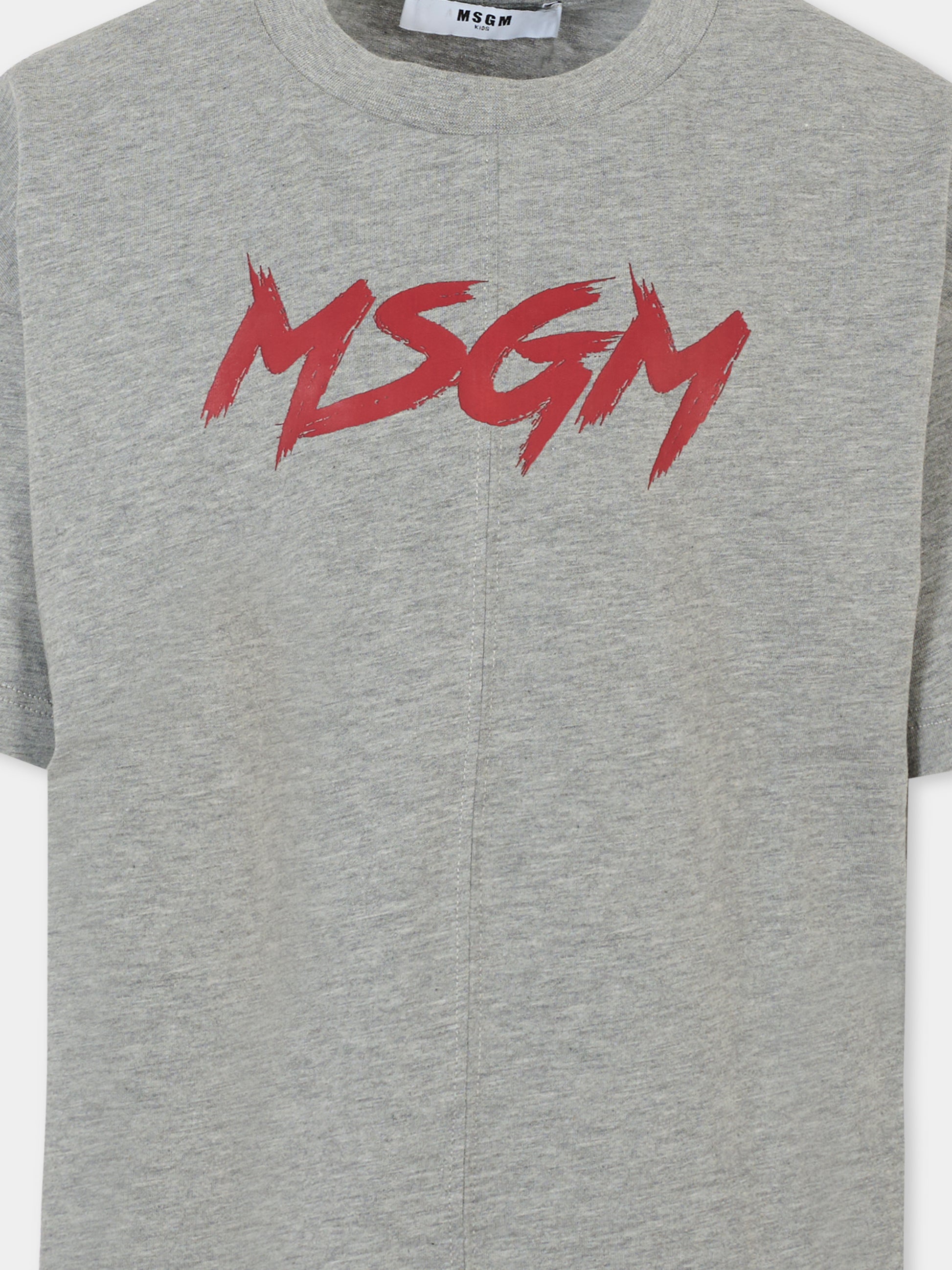 T-shirt grigia per bambino con logo rosso,Msgm Kids,F5MSJUTH050 104