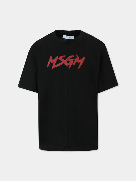 T-shirt nera per bambino con logo rosso,Msgm Kids,F5MSJUTH050 110