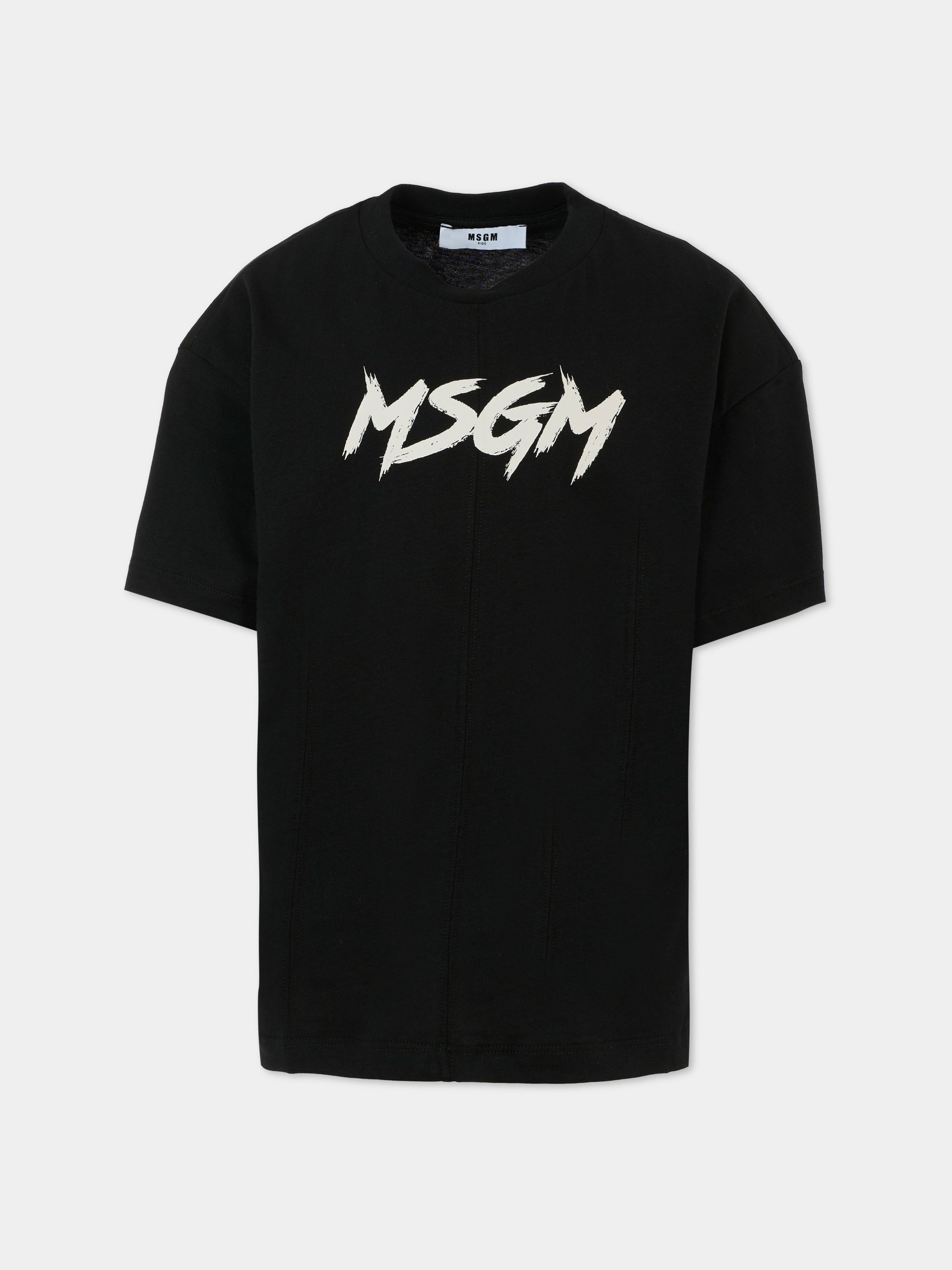 T-shirt nera per bambino con logo avorio,Msgm Kids,F5MSJUTH050 110/38