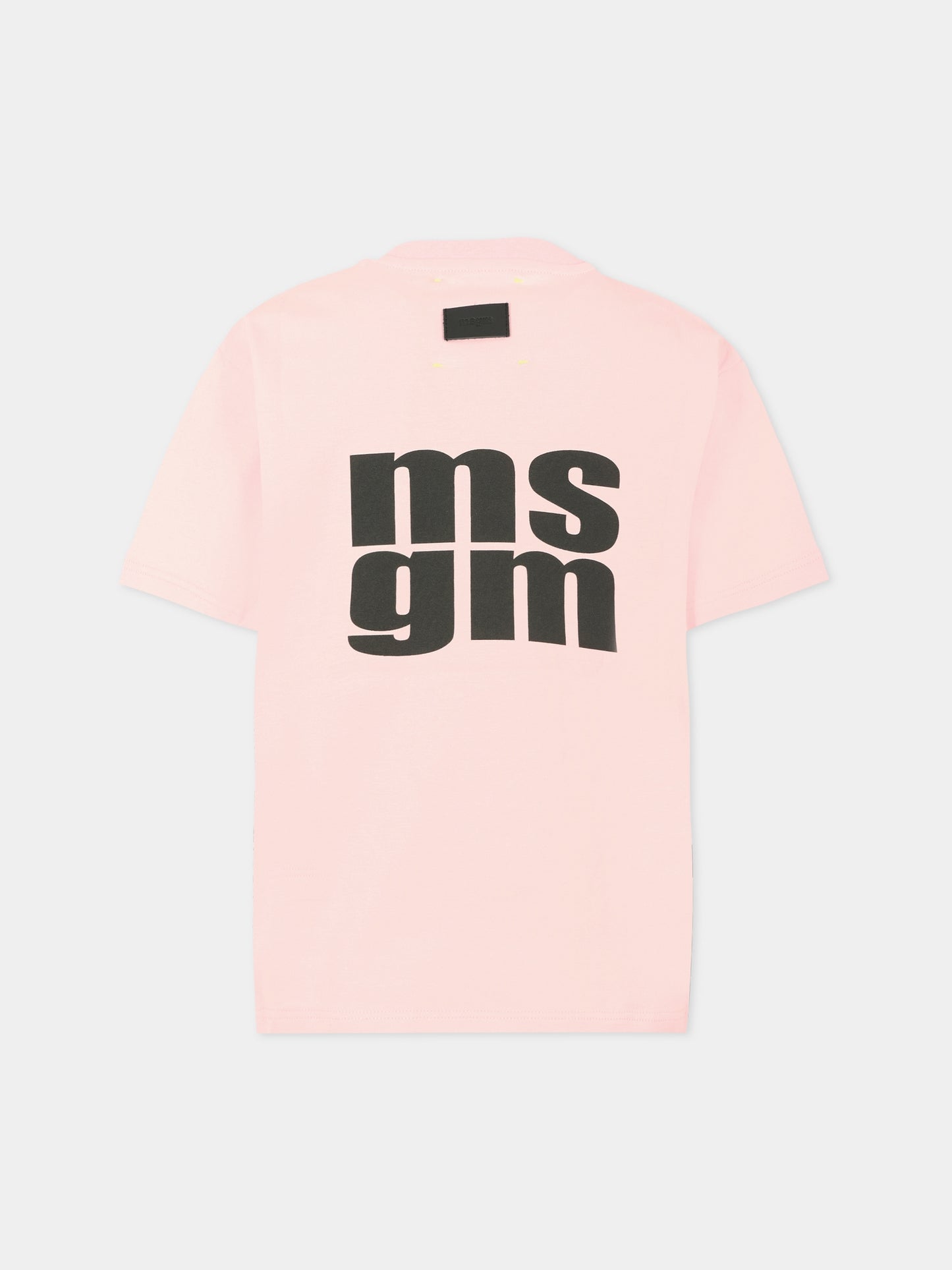 T-shirt rosa per bambina con logo nero,Msgm Kids,F5MSJUTH056 MS044