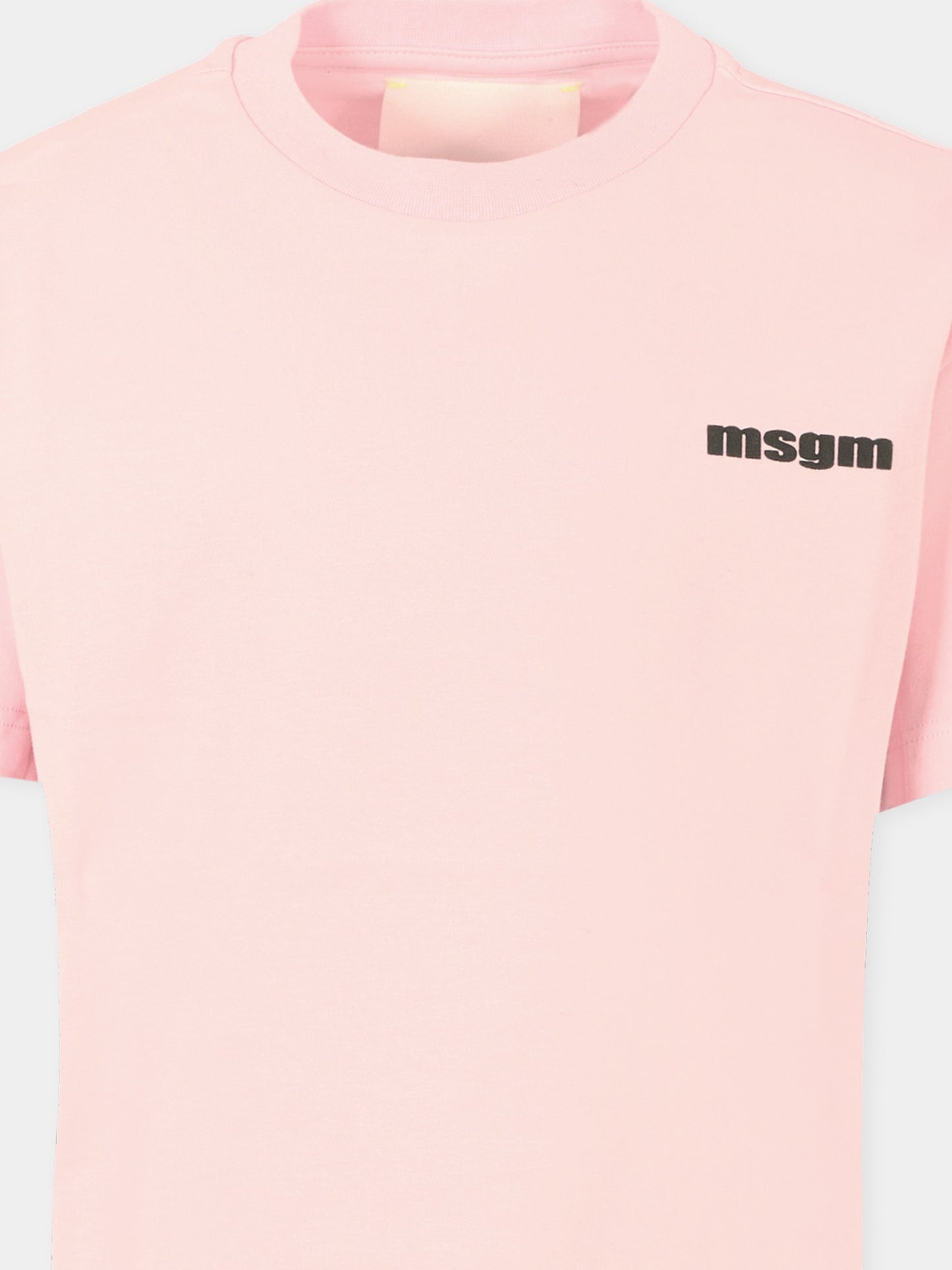 T-shirt rosa per bambina con logo nero,Msgm Kids,F5MSJUTH056 MS044