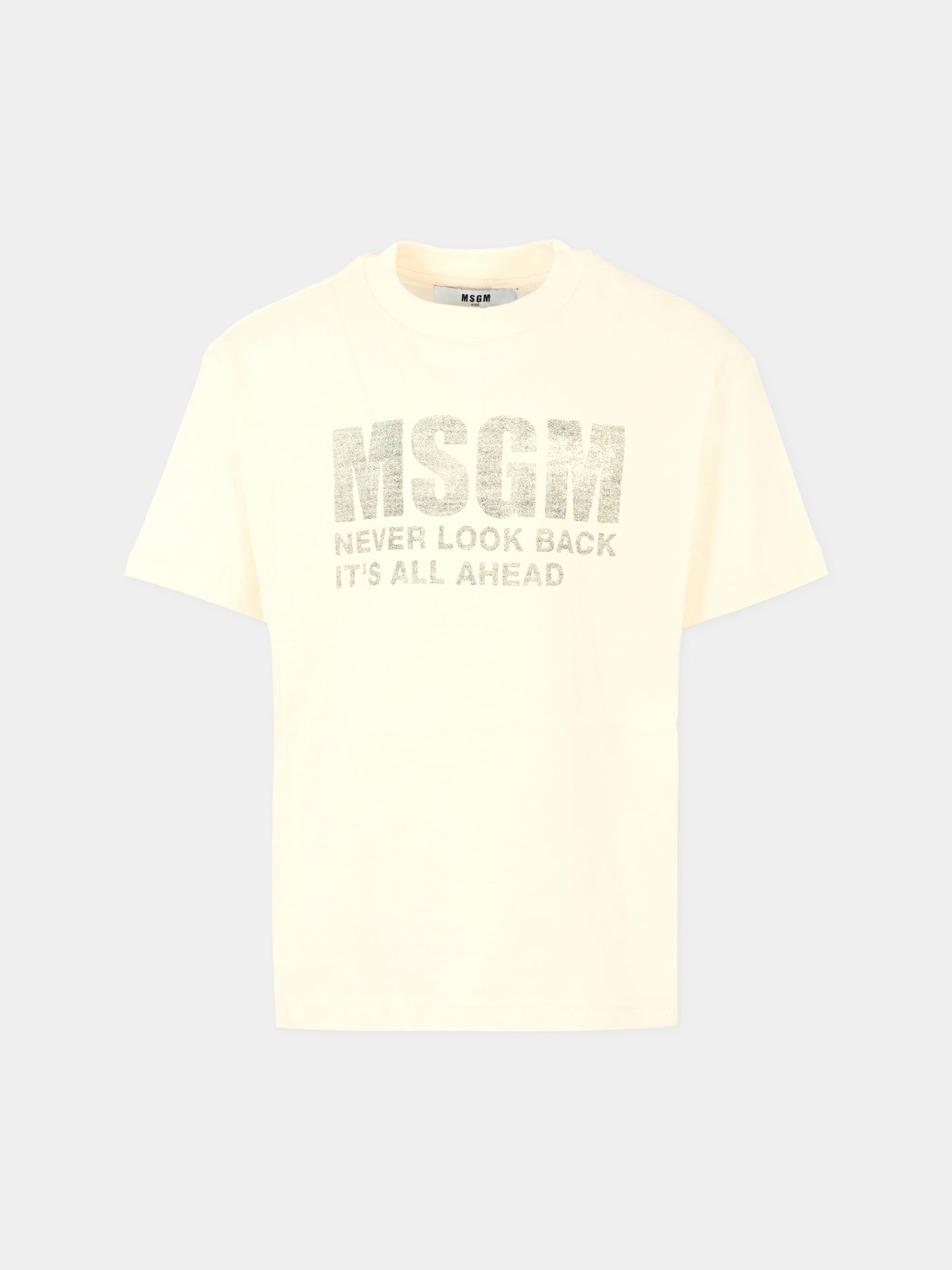 T-shirt avorio per bambini con logo,Msgm Kids,F5MSJUTH087 013