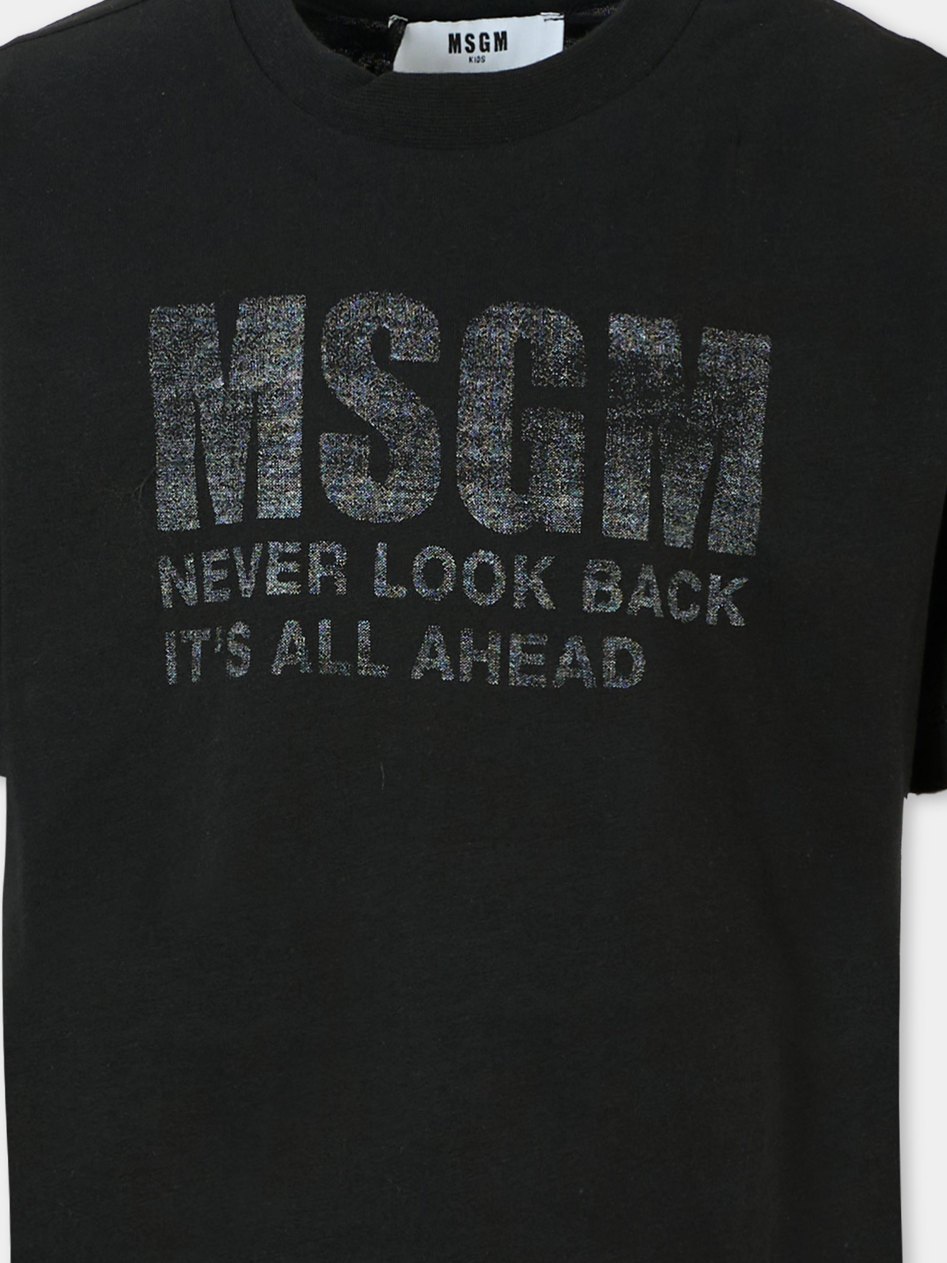 T-shirt nera per bambini con logo,Msgm Kids,F5MSJUTH087 110