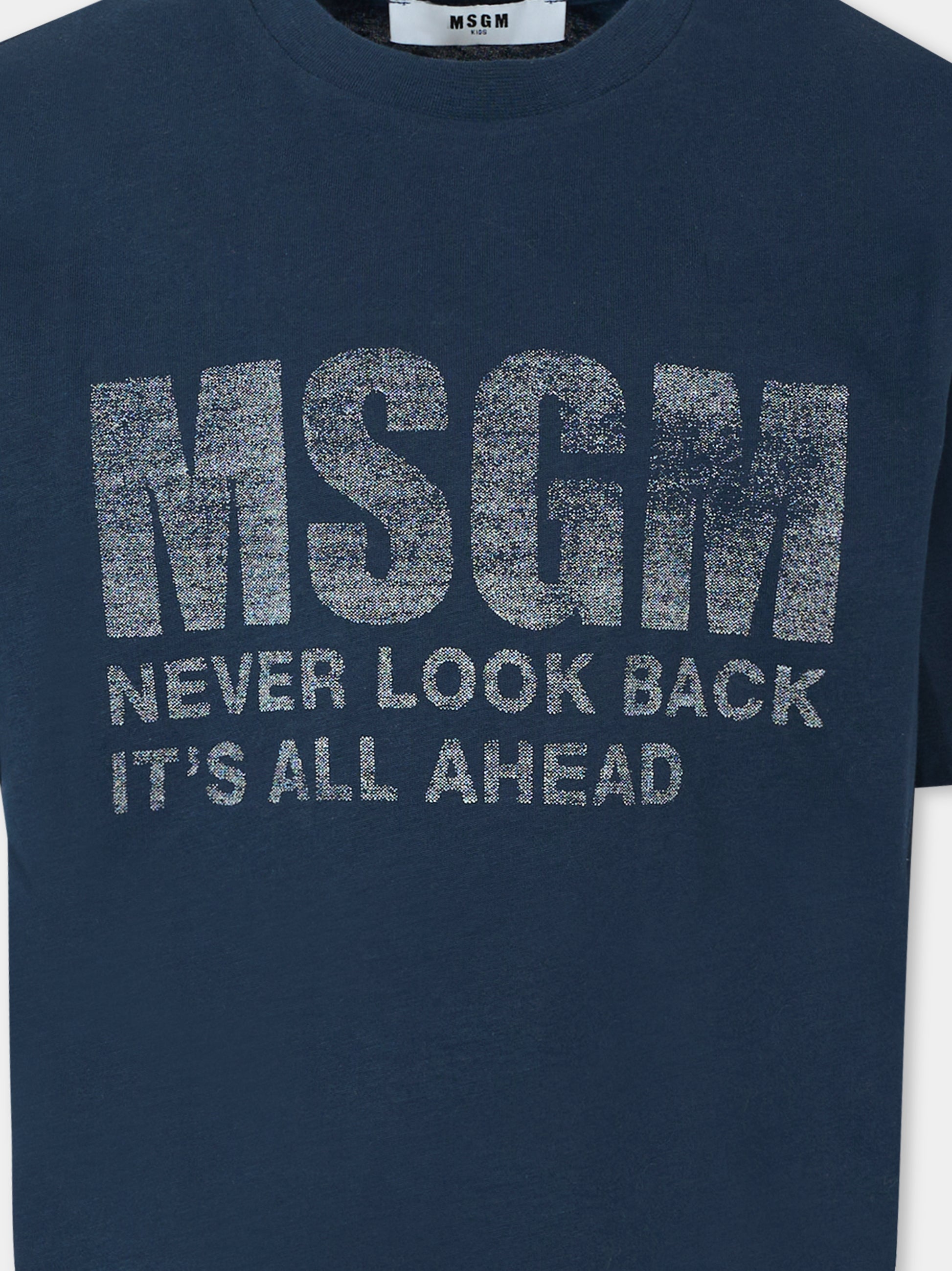 T-shirt blu per bambini con logo,Msgm Kids,F5MSJUTH087 MS032