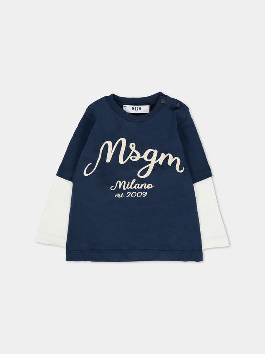T-shirt blu per neonato con logo,Msgm Kids,F5MSNBTH297 MS032