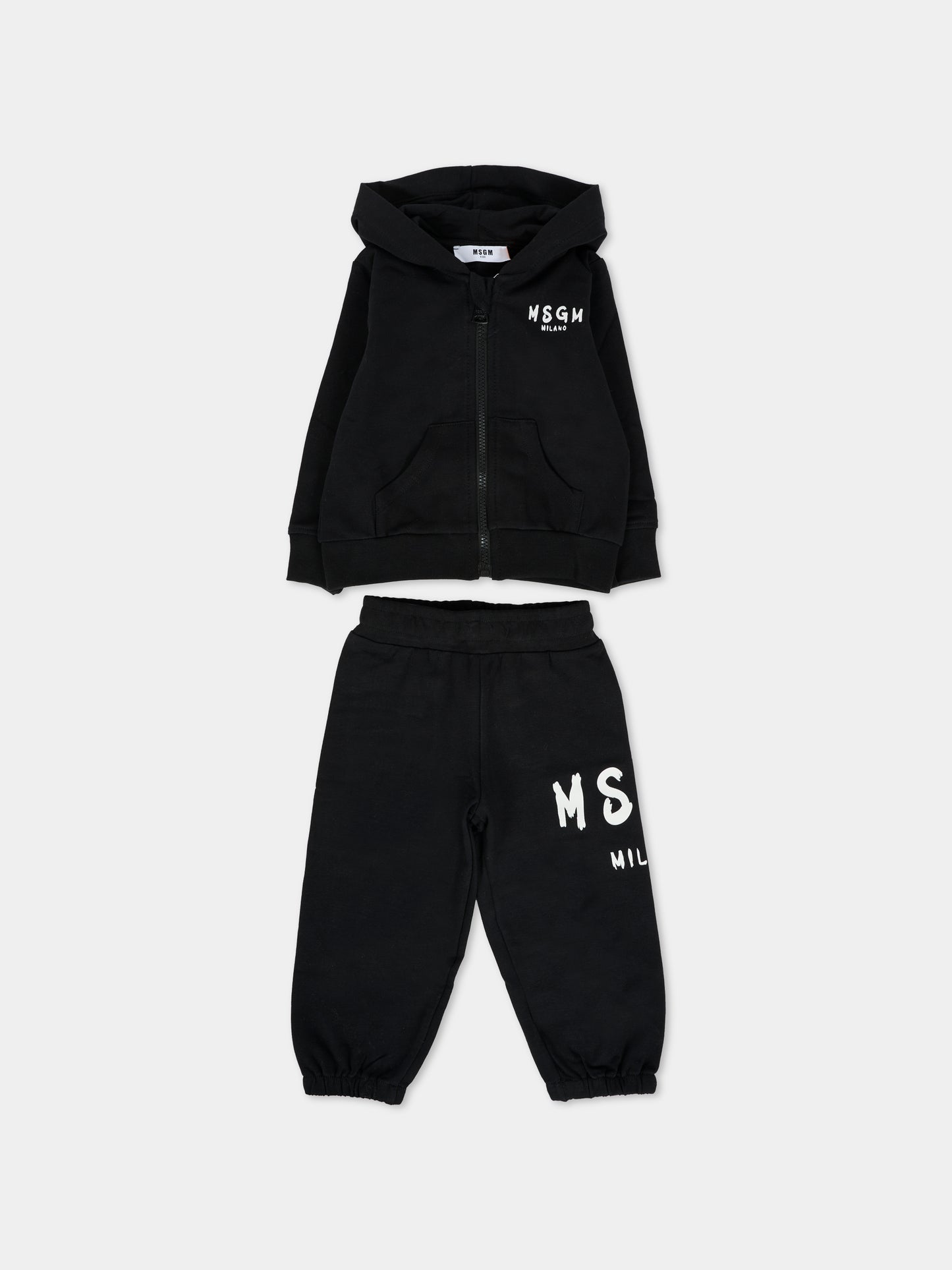 Completo nero per neonati con logo bianco,Msgm Kids,F5MSUNSF280 110