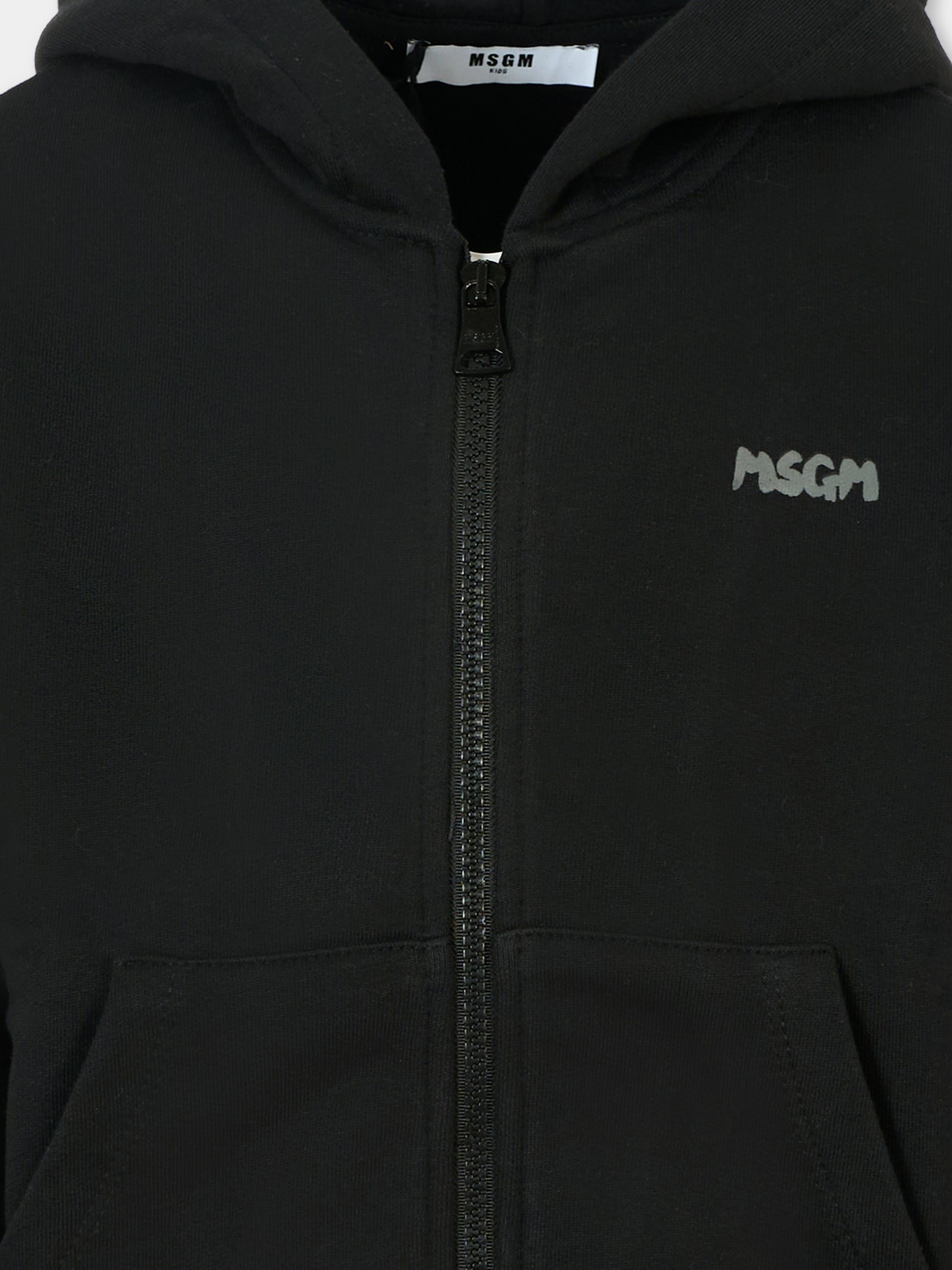 Felpa nera per bambini con logo grigio,Msgm Kids,F5MSJUZH002 110