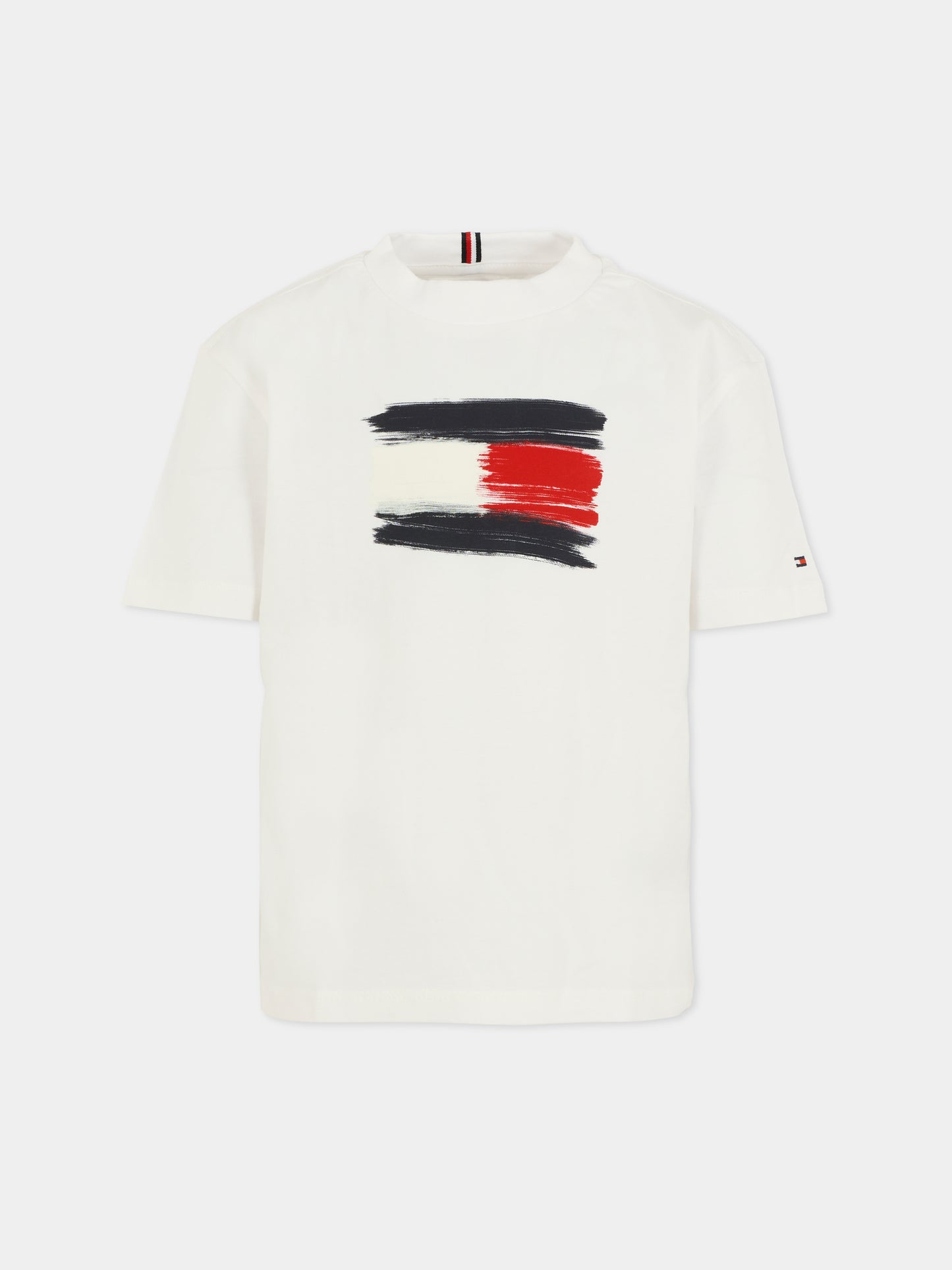 T-shirt bianca per bambino con bandierina,Tommy Hilfiger Junior,25WTHKB0KB10111 YBR