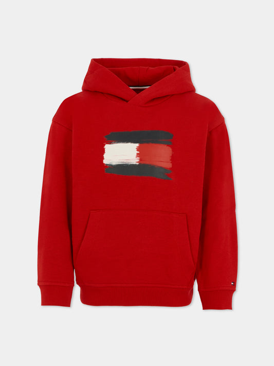 Felpa rossa per bambino con bandierina,Tommy Hilfiger Junior,25WTHKB0KB10112 XLD