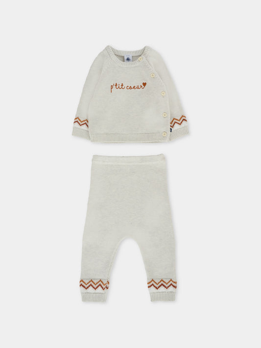 Completo grigio per neonati con scritta marrone,Petit Bateau,A0ECC 01