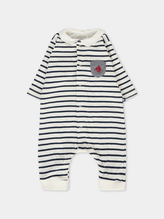 Tutina bianca a righe per neonato con logo,Petit Bateau,A0EKQ 01
