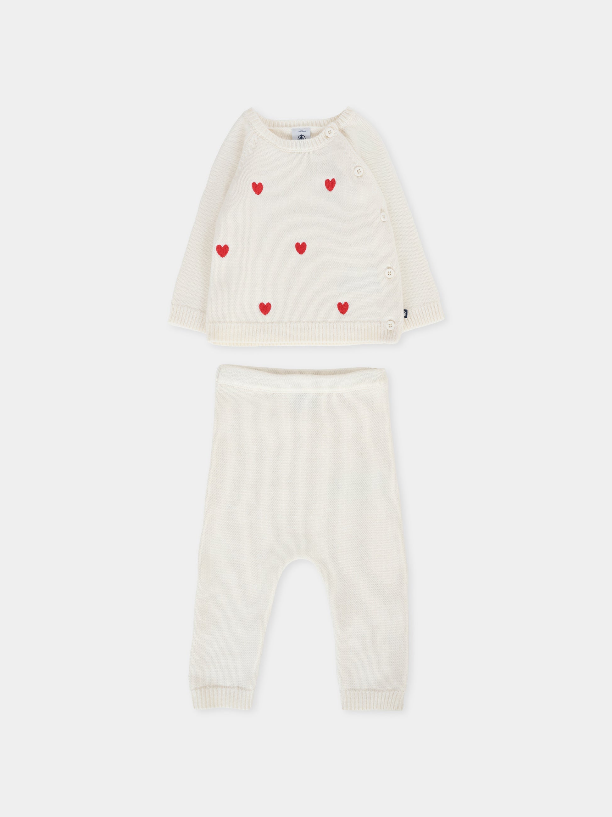 Completo avorio per neonata con cuori rossi,Petit Bateau,A0DTS 01
