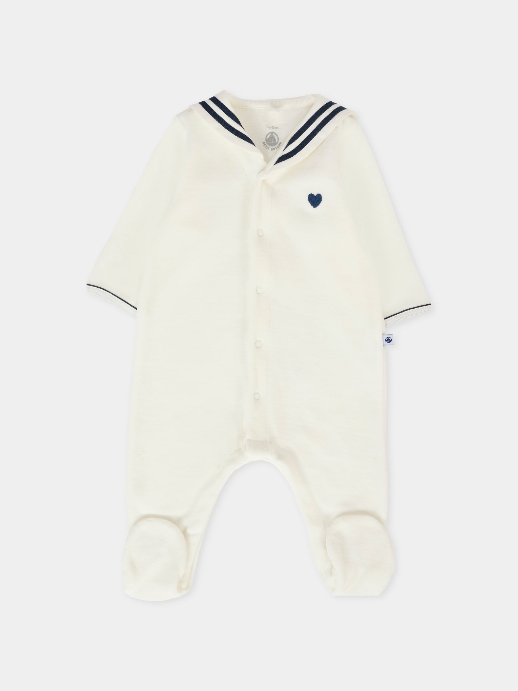 Tutina bianca per neonato con cuore,Petit Bateau,A0DQP 01