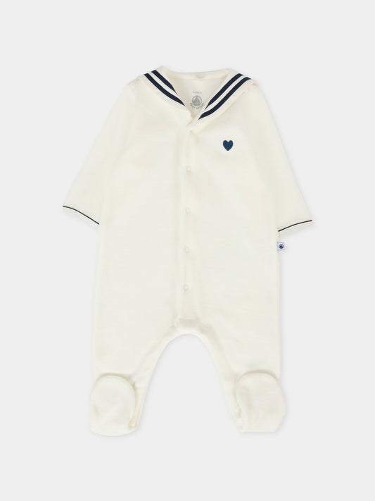 Tutina bianca per neonato con cuore,Petit Bateau,A0DQP 01