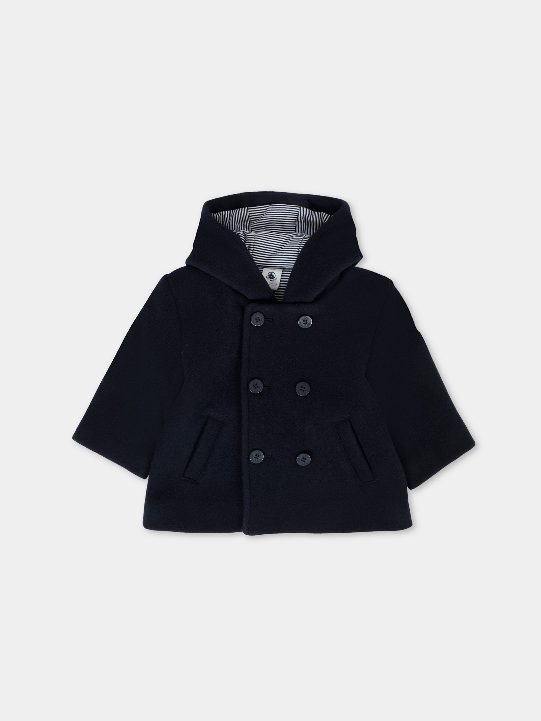 Cappotto blu per neonato con patch logato,Petit Bateau,A0DUH 03