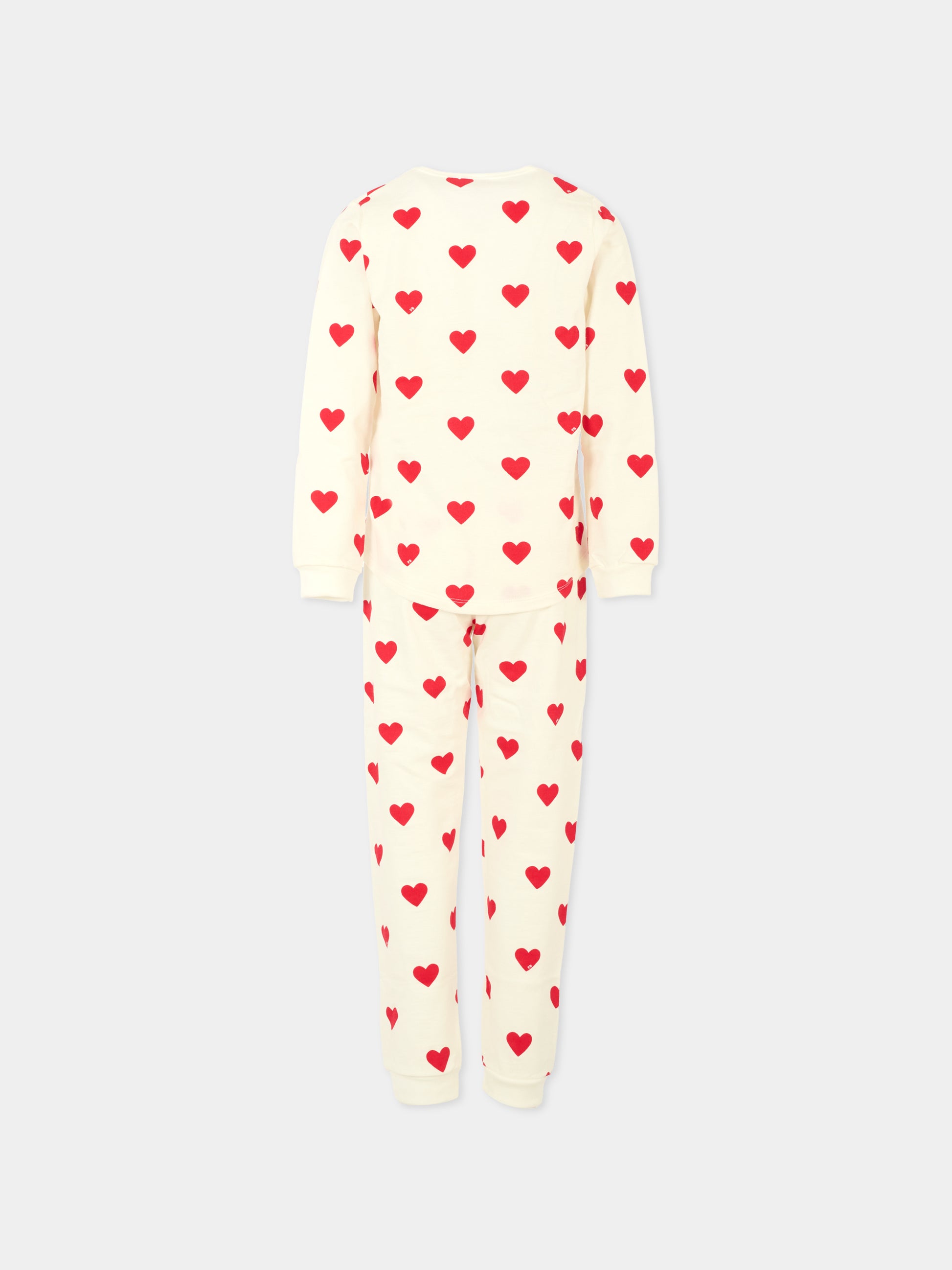 Pigiama bianco per bambina con cuori rossi,Petit Bateau,A0DO0 02