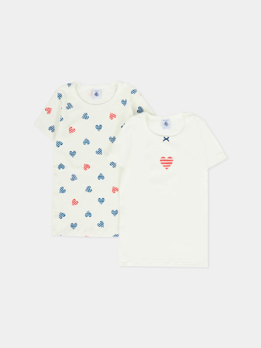 Set canottiere bianche per bambina con cuori,Petit Bateau,A0D2C 00