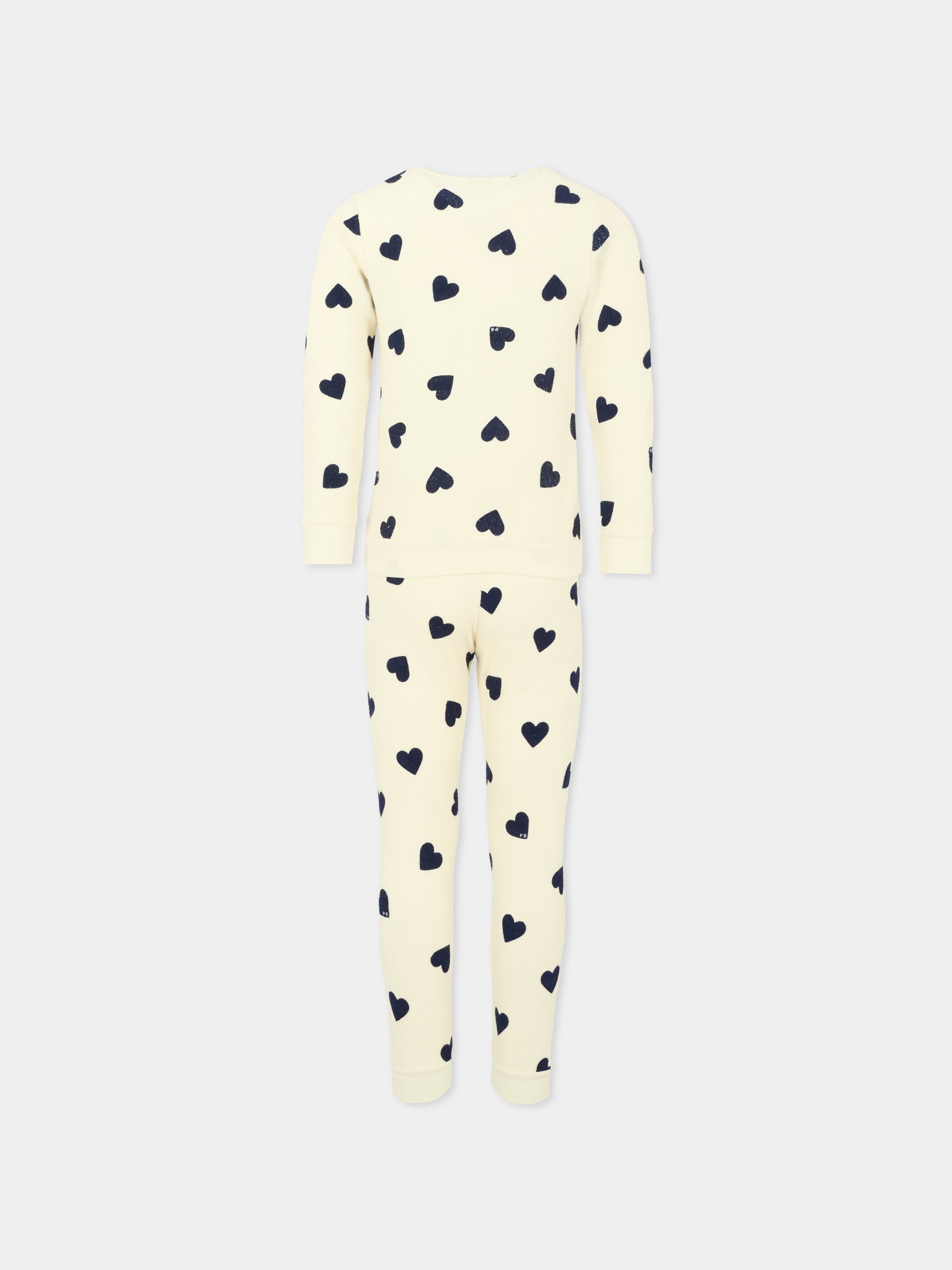 Pigiama avorio per bambina con cuori,Petit Bateau,A0DS3 01