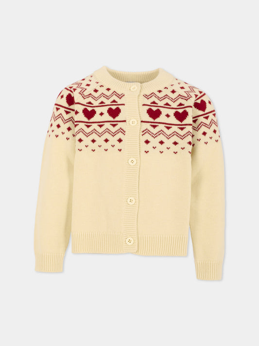 Cardigan beige per bambina con cuori,Petit Bateau,A0EGM 01