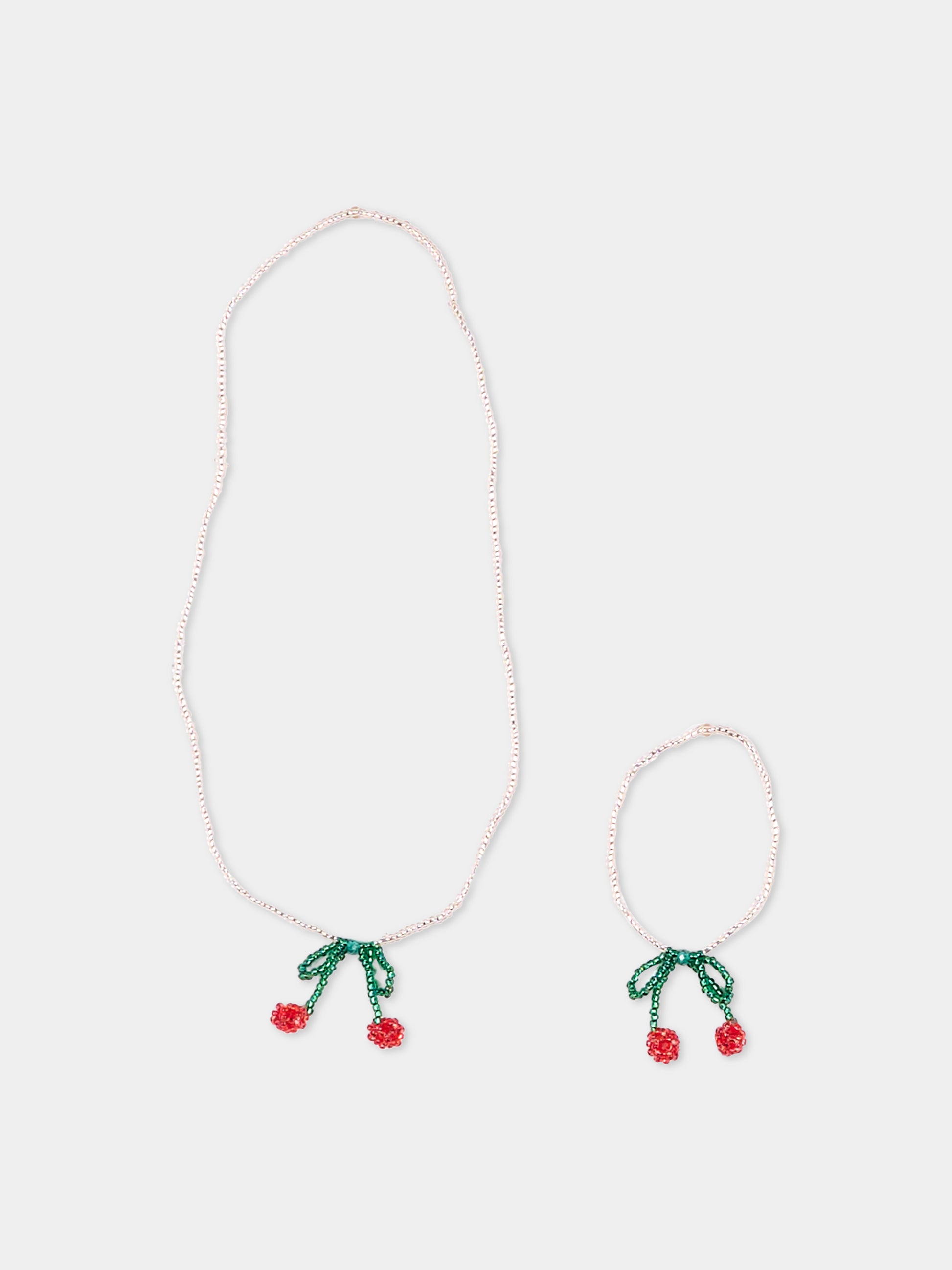 Set collana e bracciale bianco per bambina con ciliegie,Konges Sløjd,KS102074 CHERRY