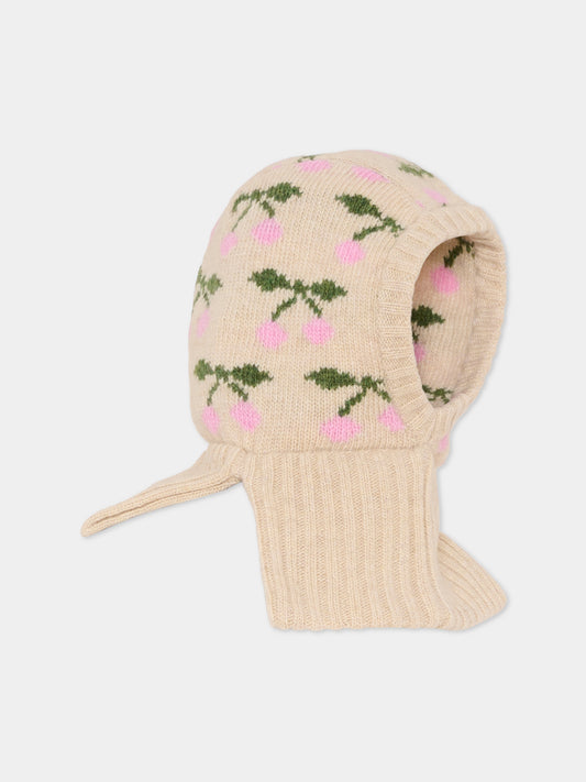 Balaclava beige per bambina con ciliegie,Konges Sløjd,KS103710 CHERRY
