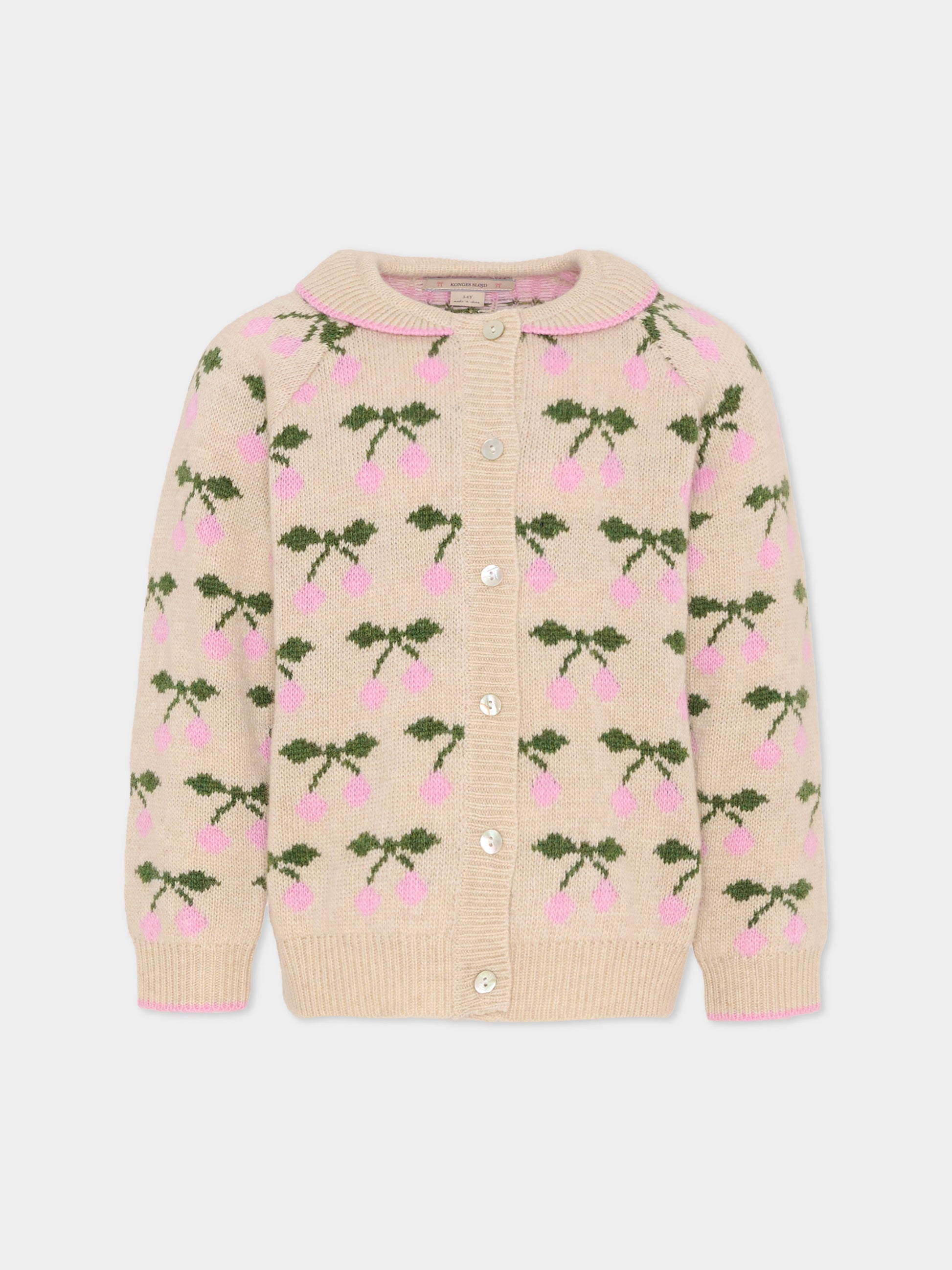 Cardigan beige per bambina con ciliegie,Konges Sløjd,KS103712 CHERRY