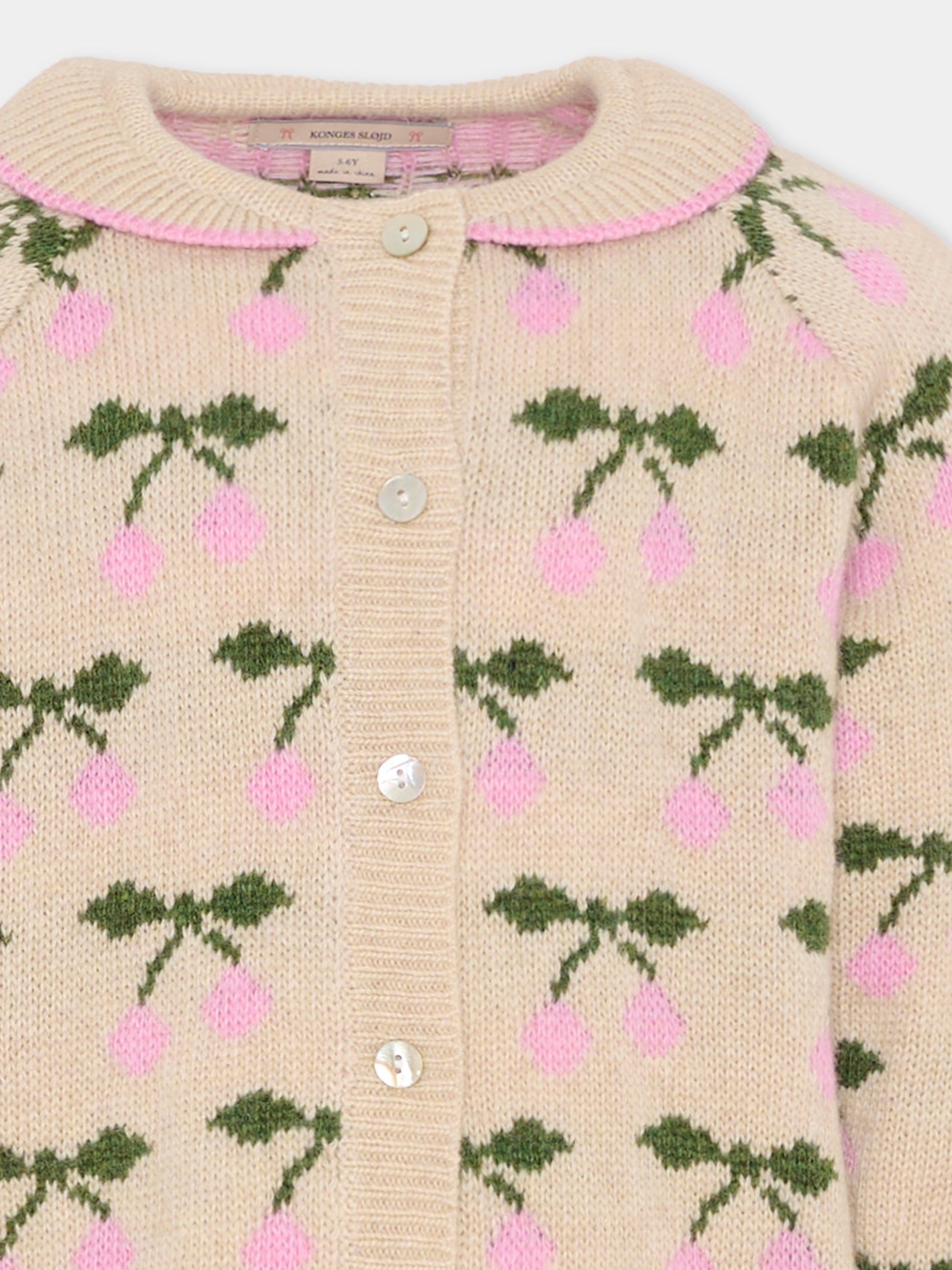Cardigan beige per bambina con ciliegie,Konges Sløjd,KS103712 CHERRY