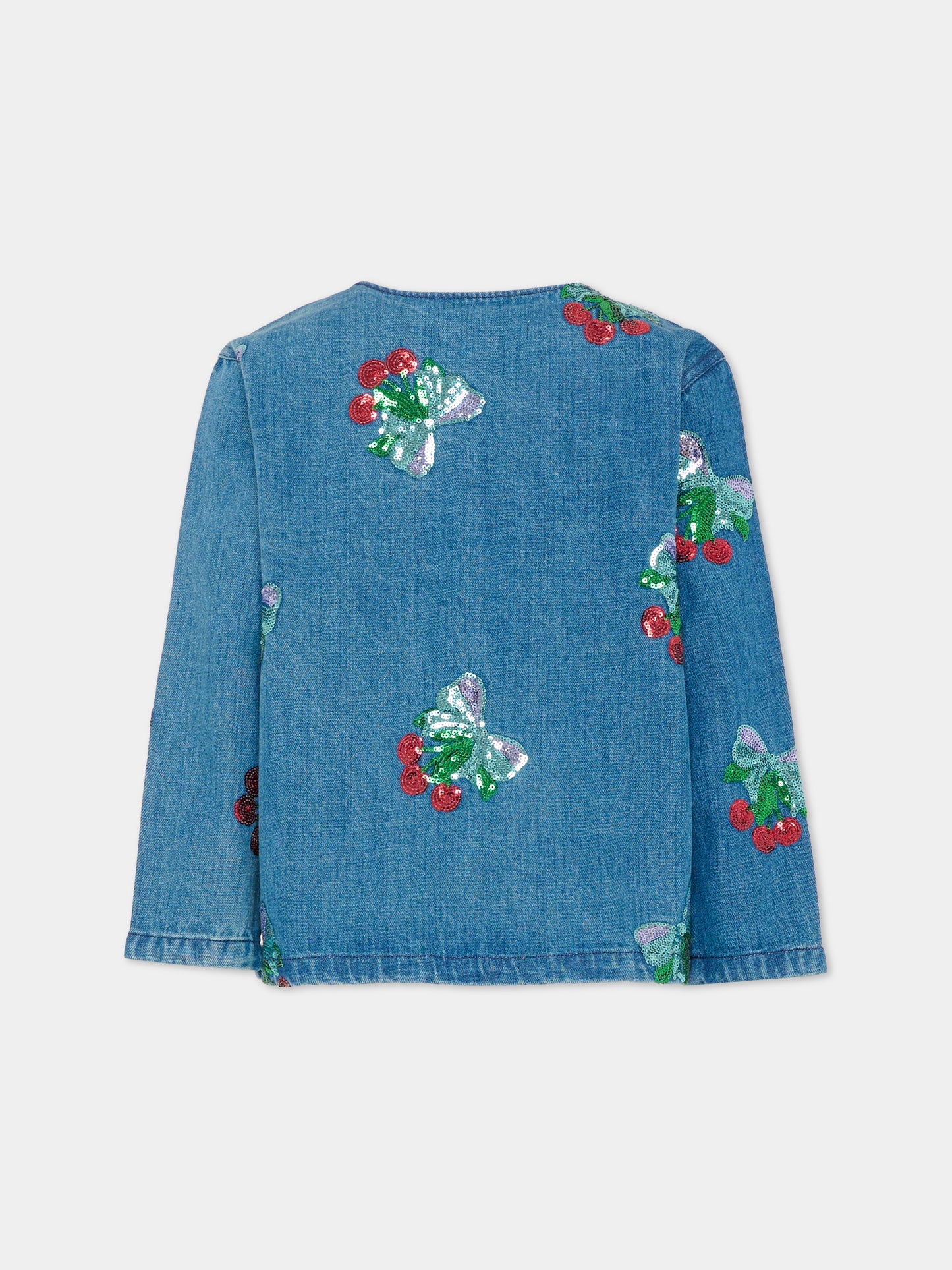 Giubbotto di jeans denim per bambina con ciliegie e paillettes,Konges Sløjd,KS103890 AMARENA SEQUIN
