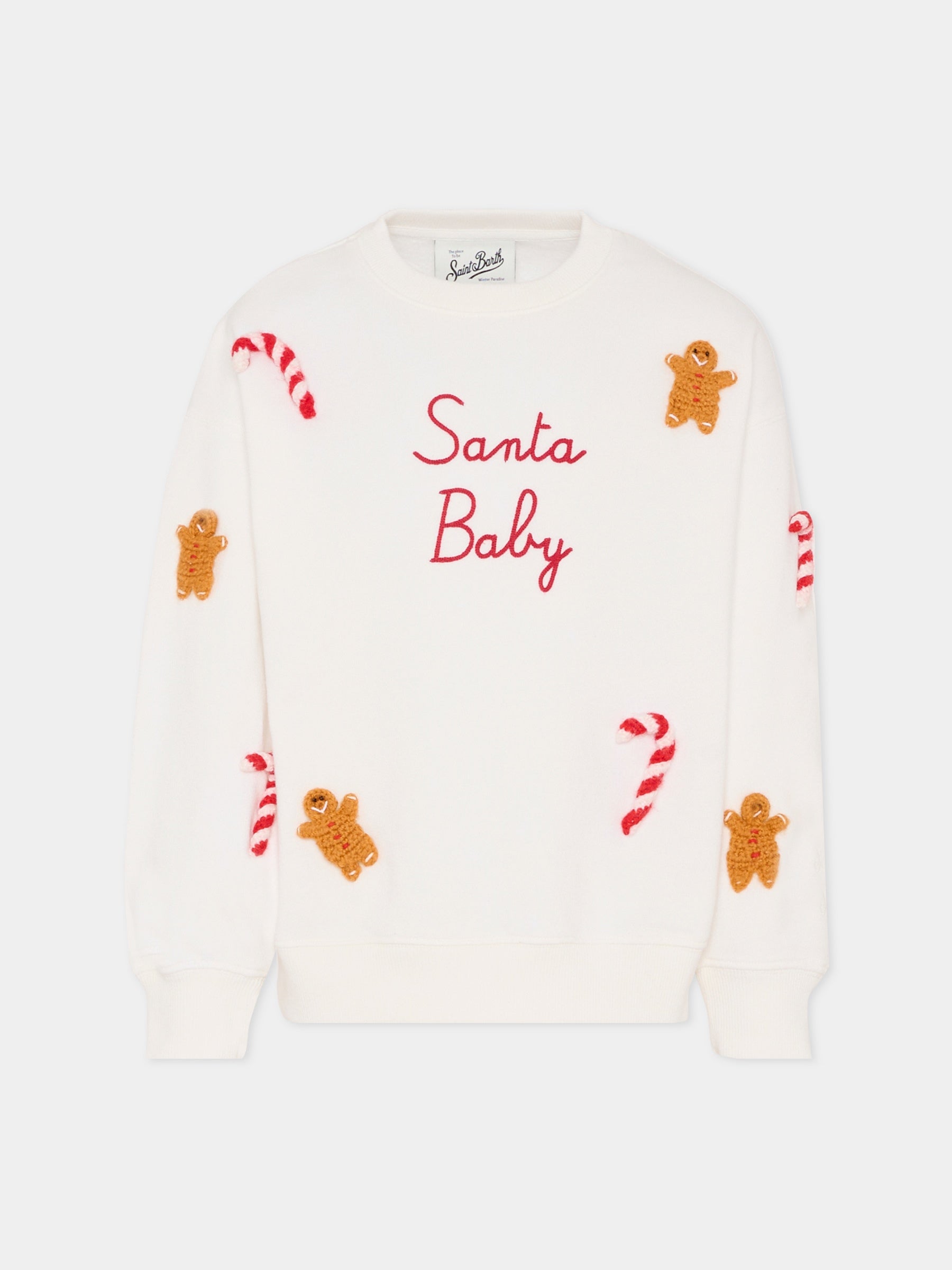 Felpa bianca per bambini con omino pan di zenzero,Mc2 Saint Barth,BRN0002 - 01461I