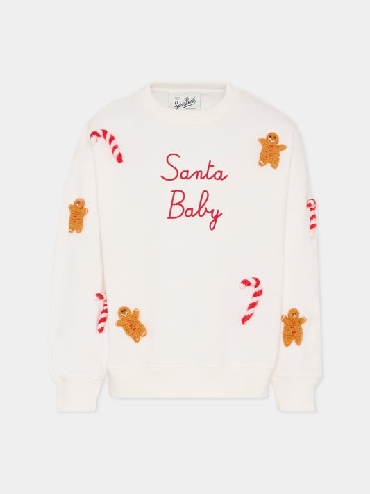 Felpa bianca per bambini con omino pan di zenzero,Mc2 Saint Barth,BRN0002 - 01461I