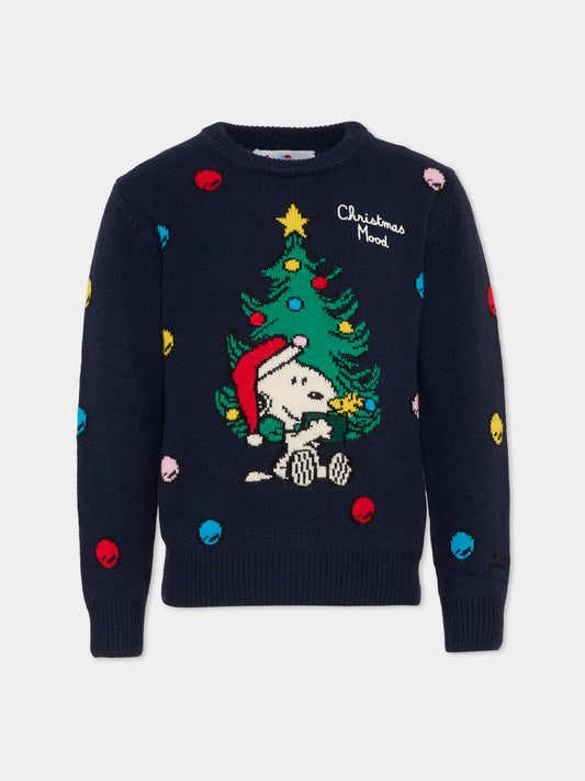 Maglione blu per bambino con Snoopy natalizio,Mc2 Saint Barth,DOU0003 - 02495I