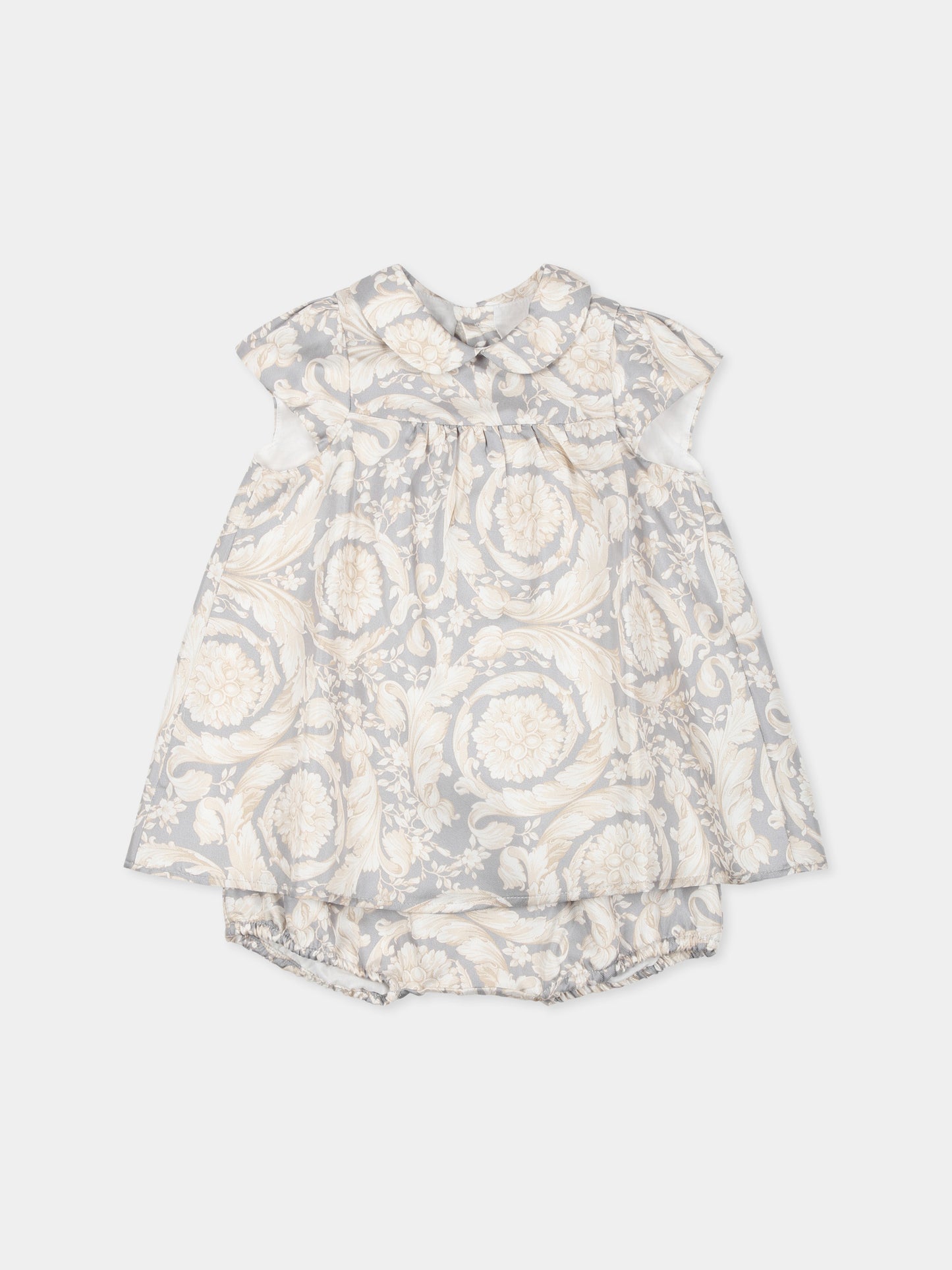 Vestito grigio per neonata con stampa Barocco,Versace,1017943 1A12840 2EO90