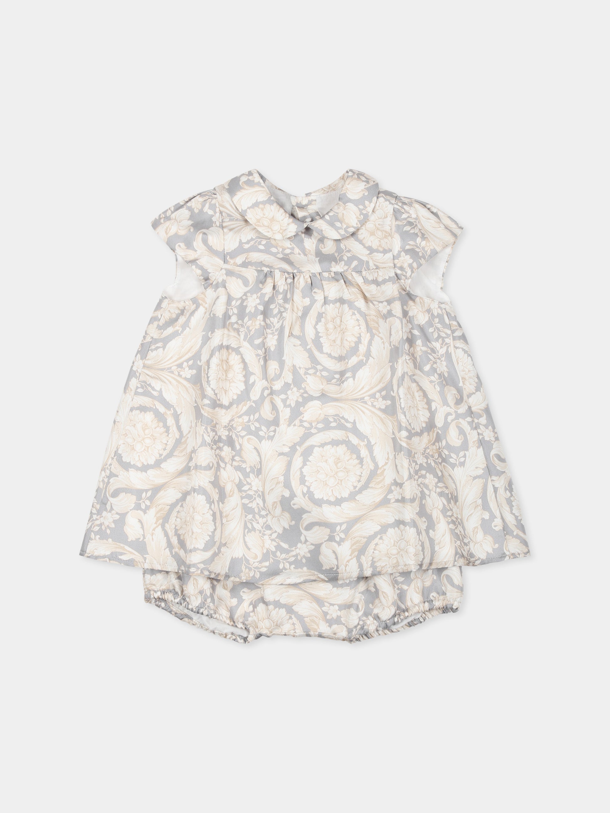 Vestito grigio per neonata con stampa Barocco,Versace,1017943 1A12840 2EO90