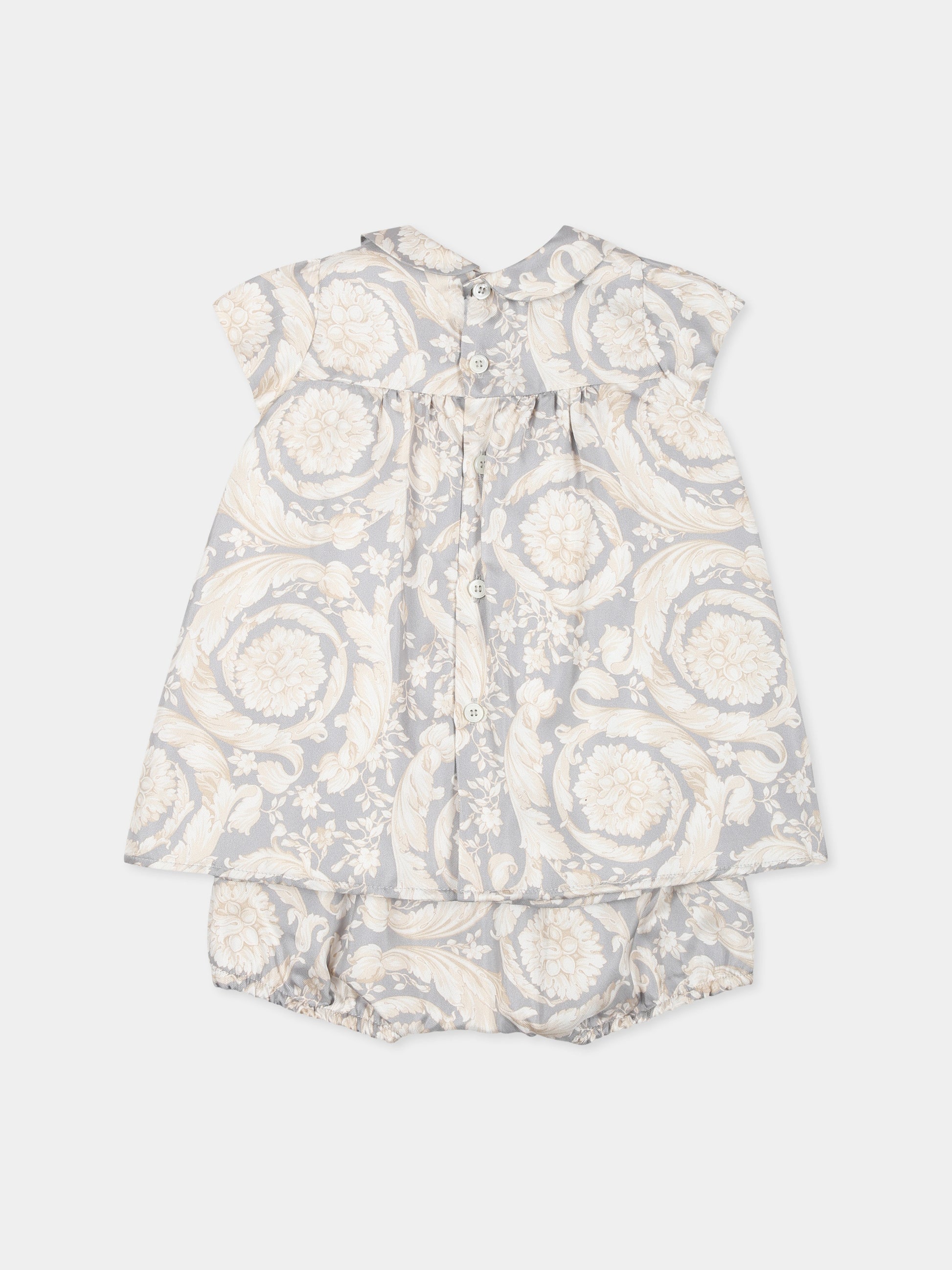 Vestito grigio per neonata con stampa Barocco,Versace,1017943 1A12840 2EO90