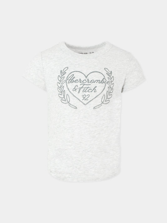 T-shirt grigia per bambina con cuore e logo,Abercrombie & Fitch,AF43AH35 43AH35 GH3