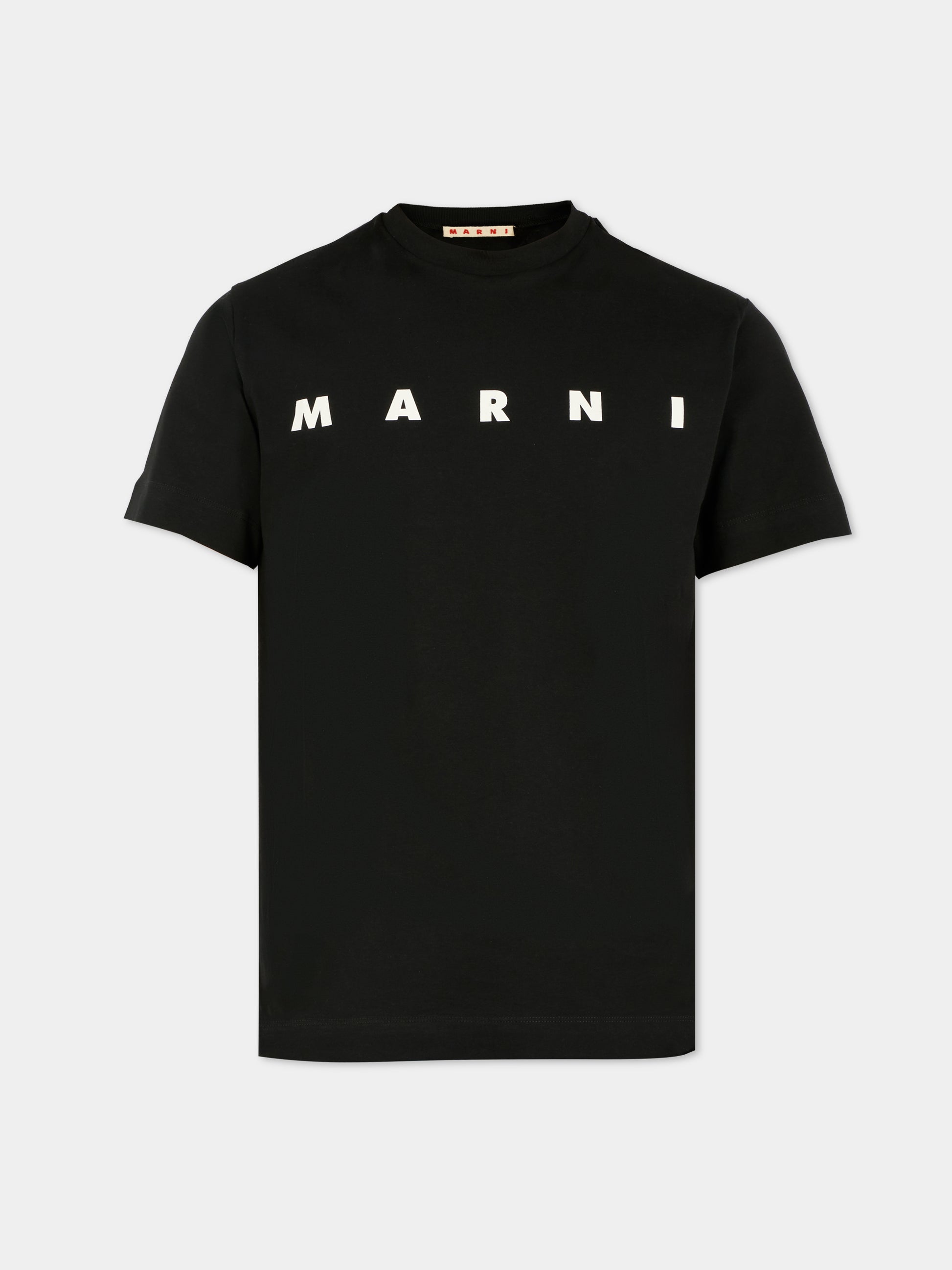 T-shirt nera per bambini con logo bianco,Marni Kids,M002MV M00RF 0M900
